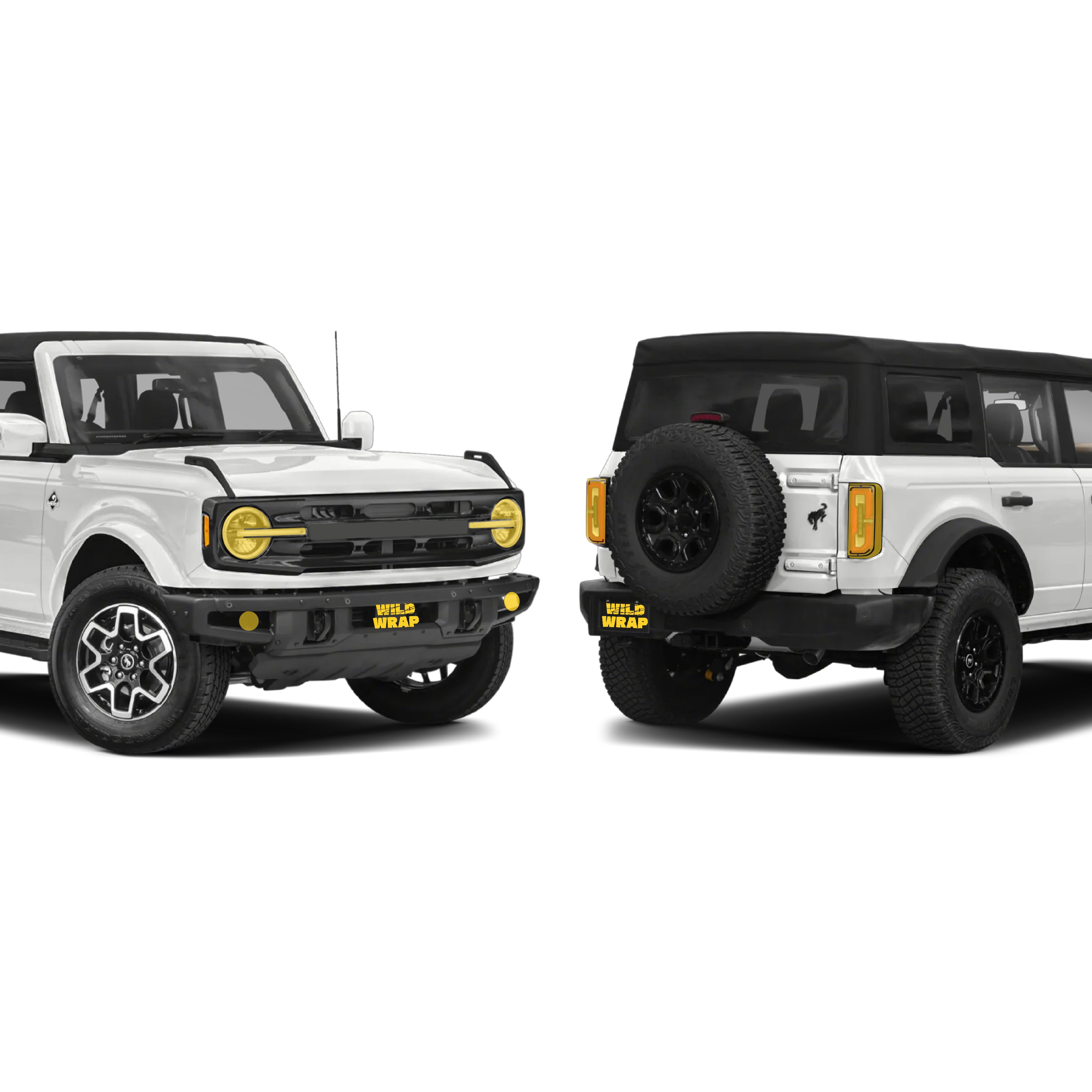 ford bronco 6th gen with WildWrap DIY PPF lights coverage shown in yellow overlay
