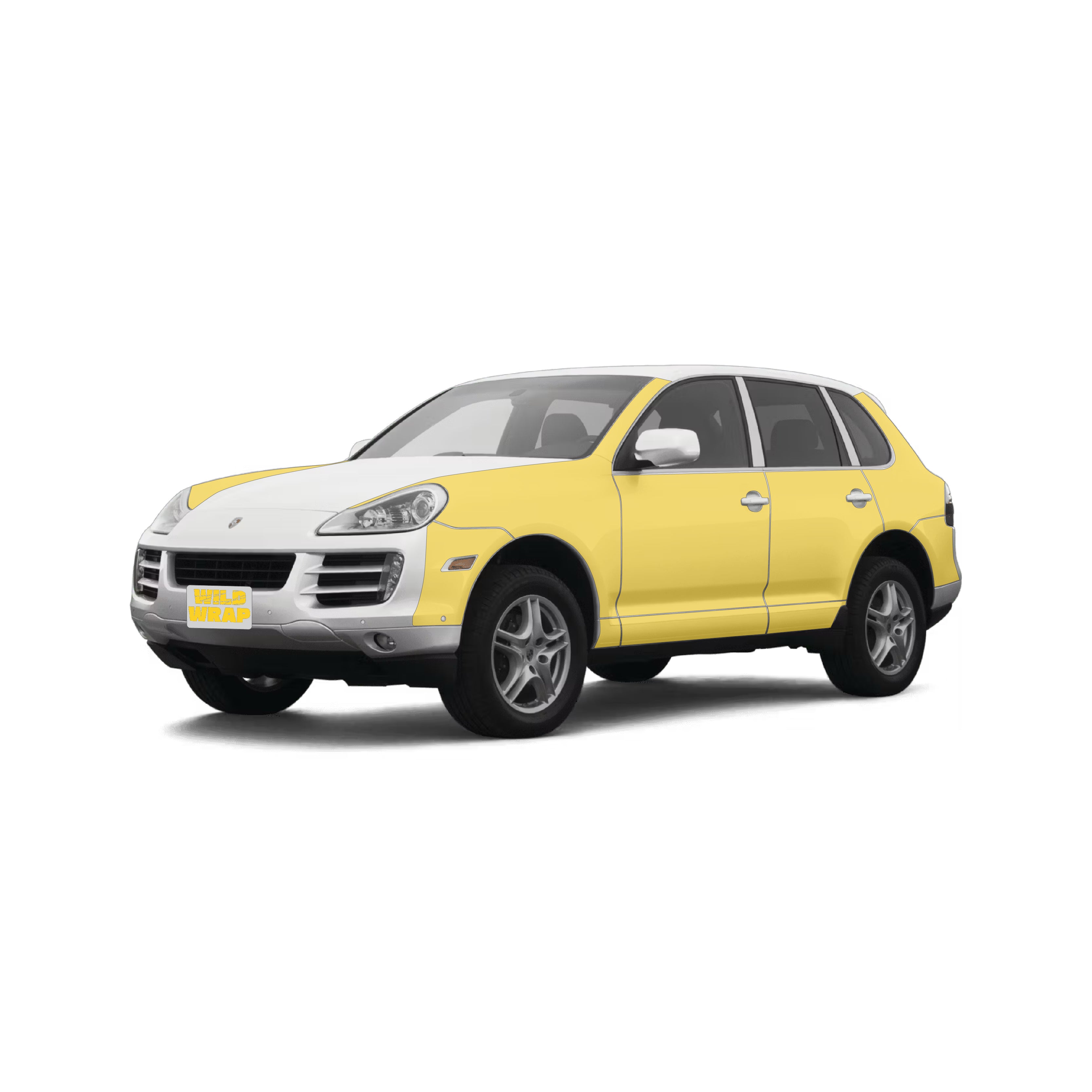 Porsche cayenne 957 with WildWrap DIY PPF full sides coverage shown in yellow overlay front view