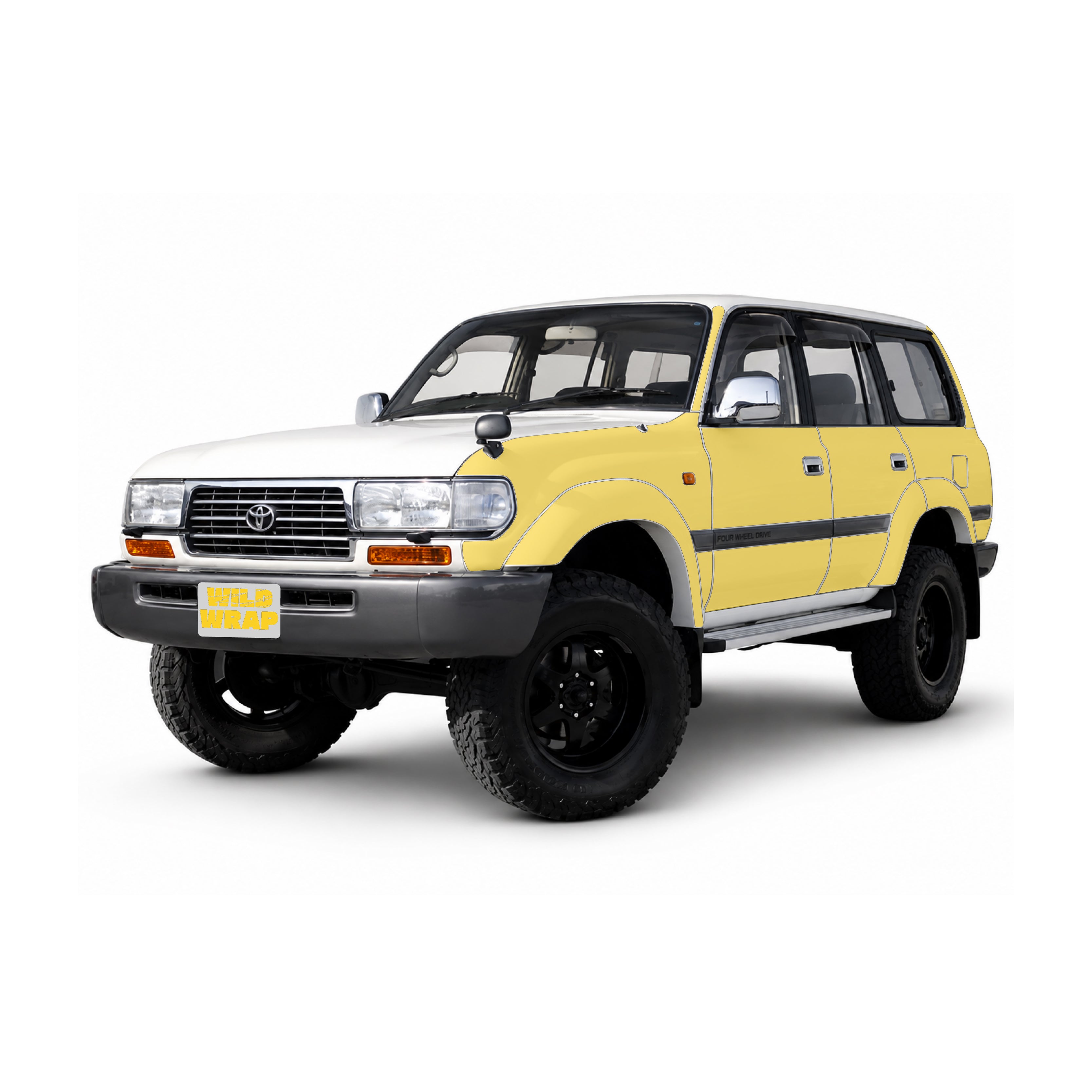 Toyota Land Cruiser 80 series lc80 with WildWrap DIY PPF full sides coverage shown in yellow overlay front view