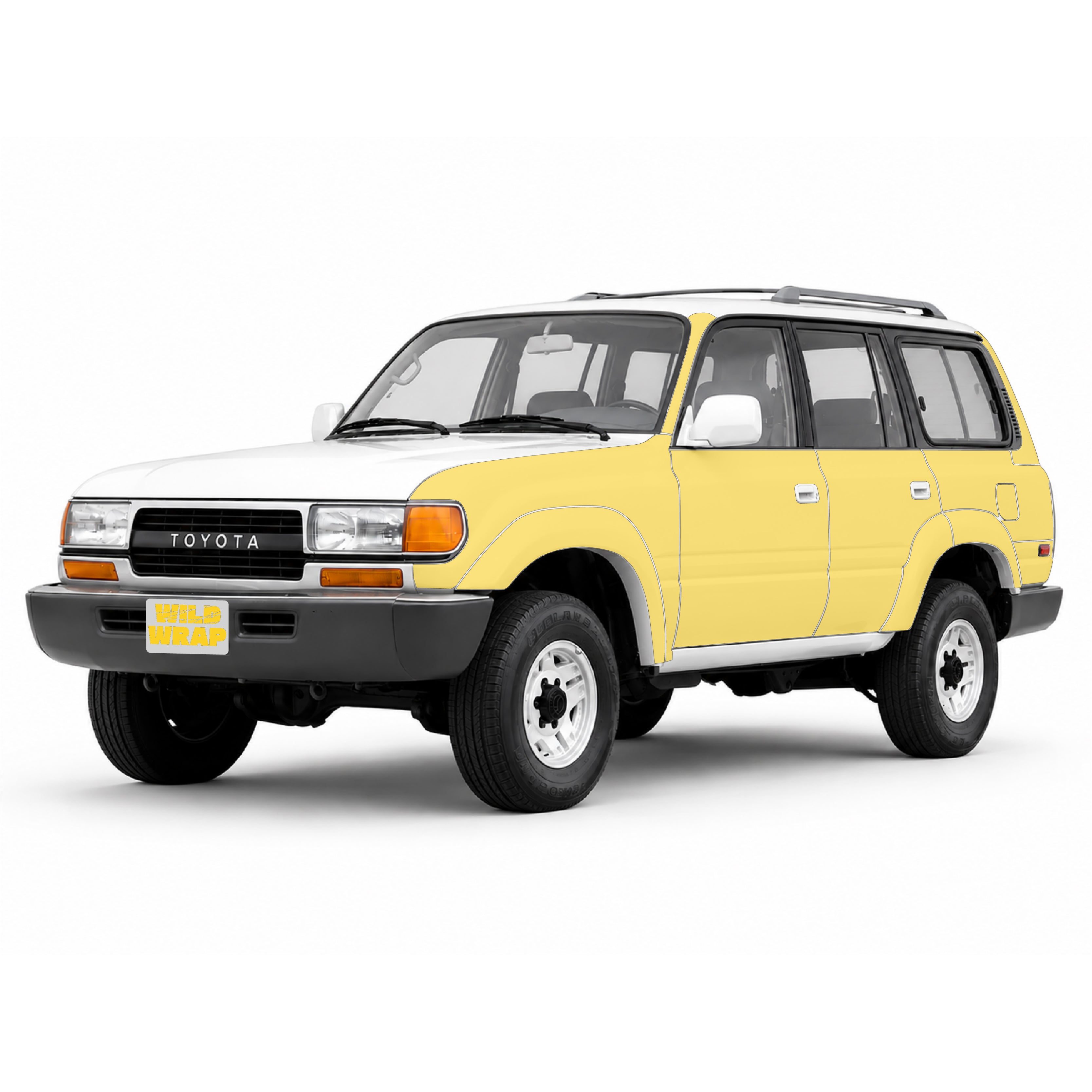 Toyota Land Cruiser 80 series lc80 with WildWrap DIY PPF full sides coverage shown in yellow overlay front view