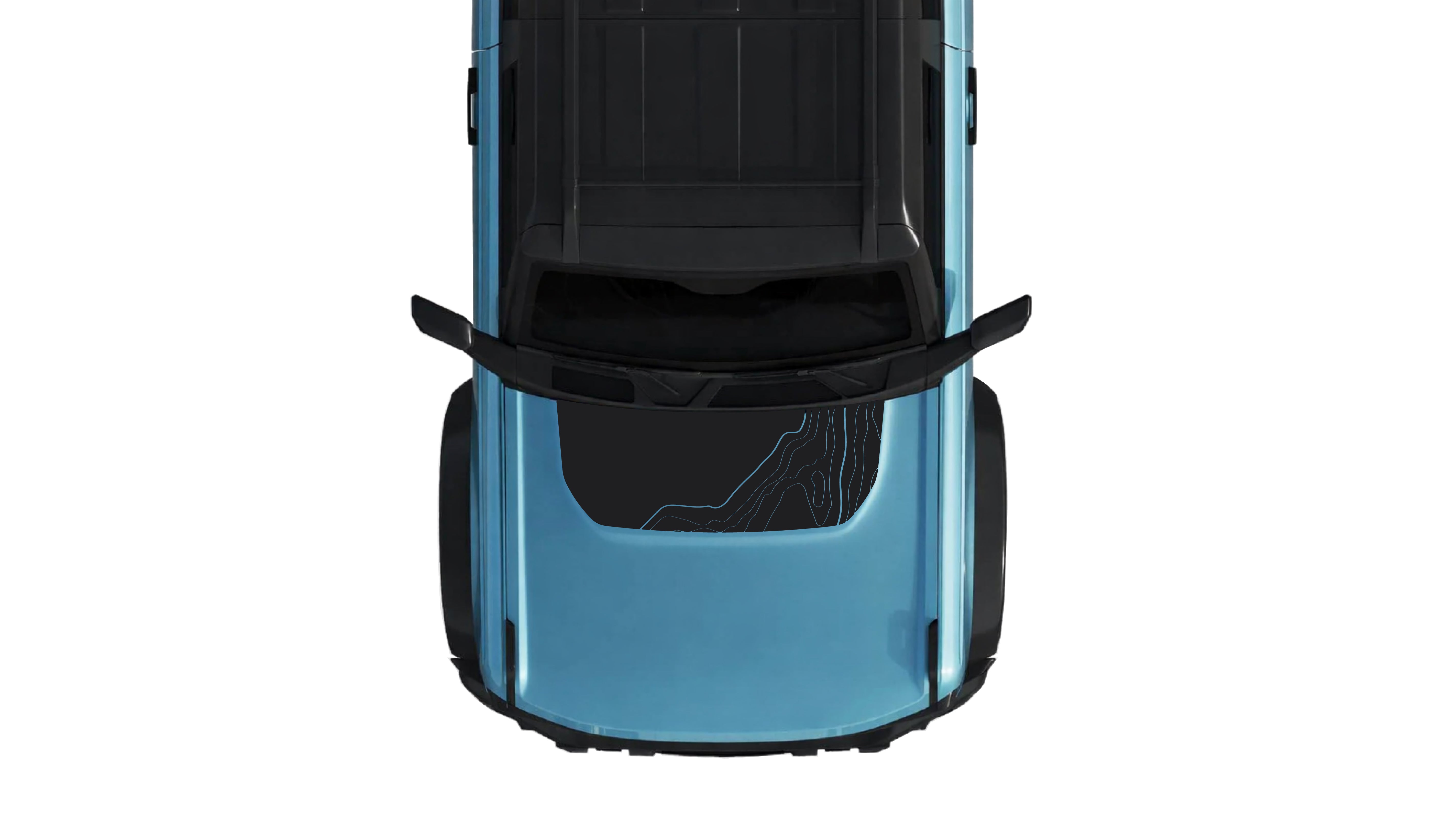 ford bronco 6th gen with WildWrap DIY decal Topography hood scoop anti-glare coverage shown in black