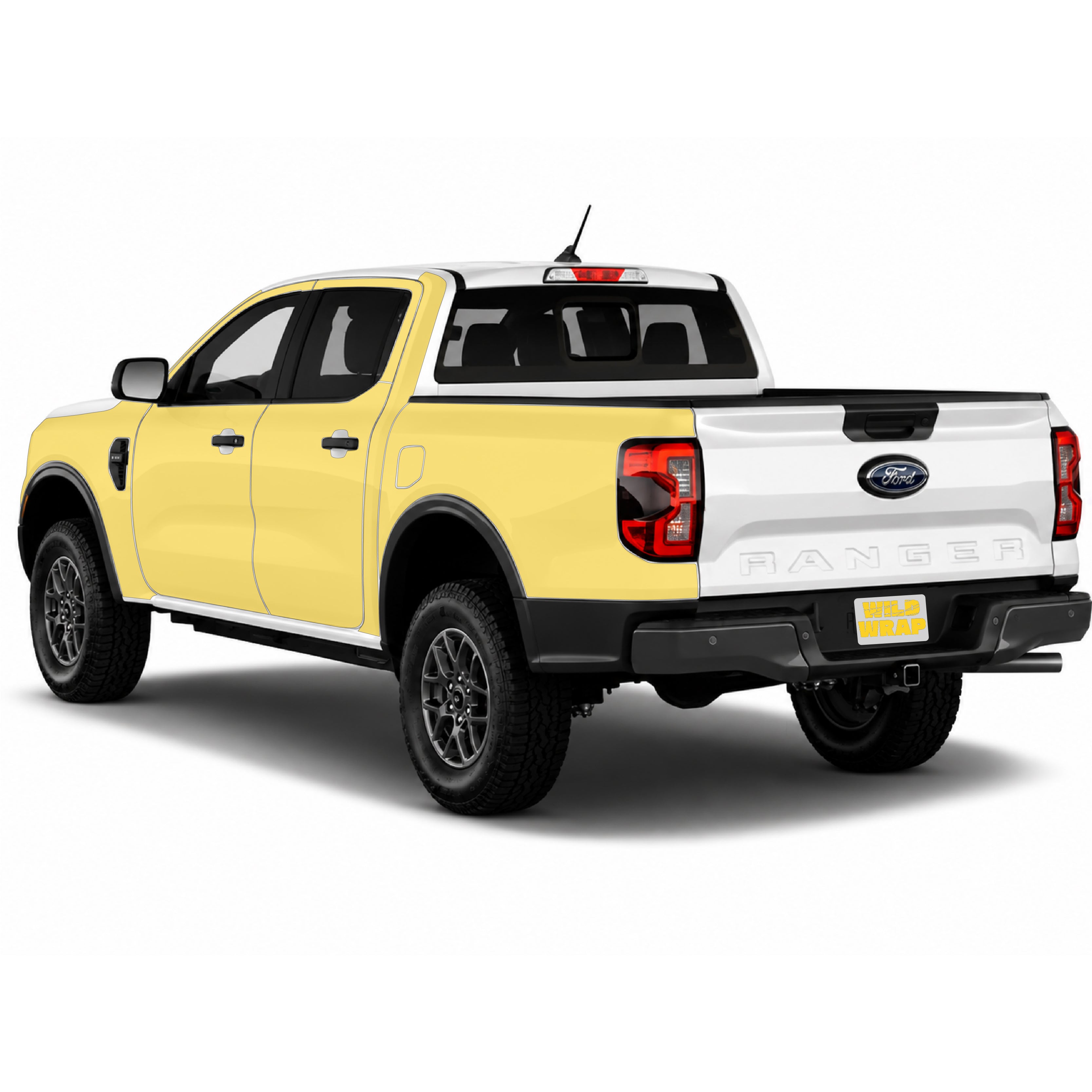 Ford Ranger 5th gen 2025 with WildWrap DIY PPF full sides kit coverage shown in yellow overlay