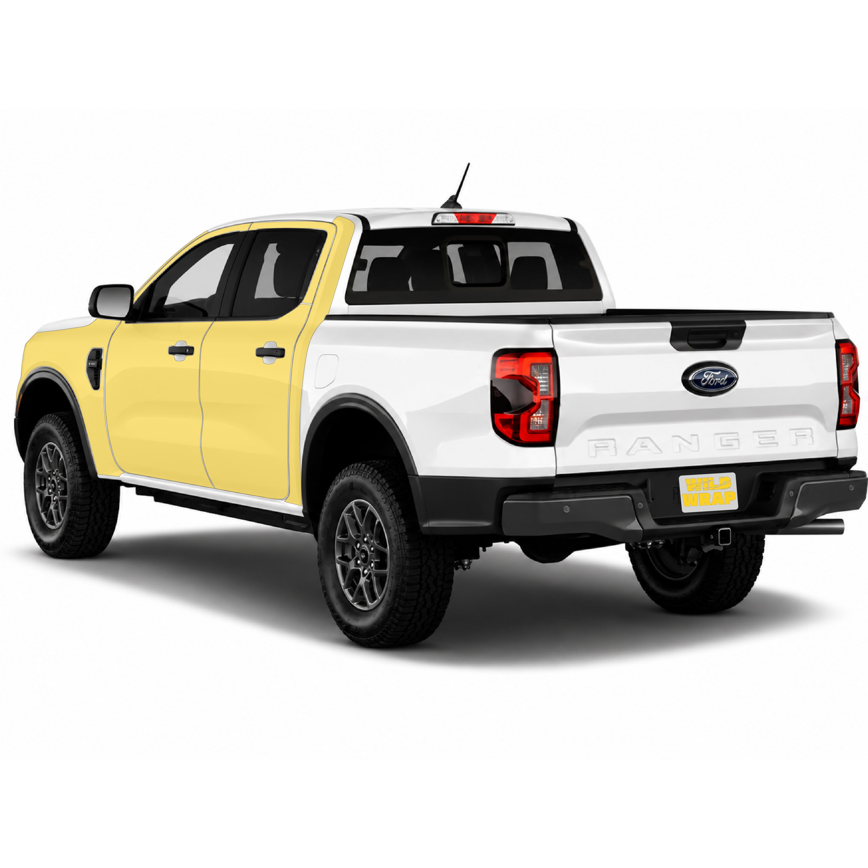 Ford Ranger 5th gen 2025 with WildWrap DIY PPF side cab coverage shown in yellow overlay