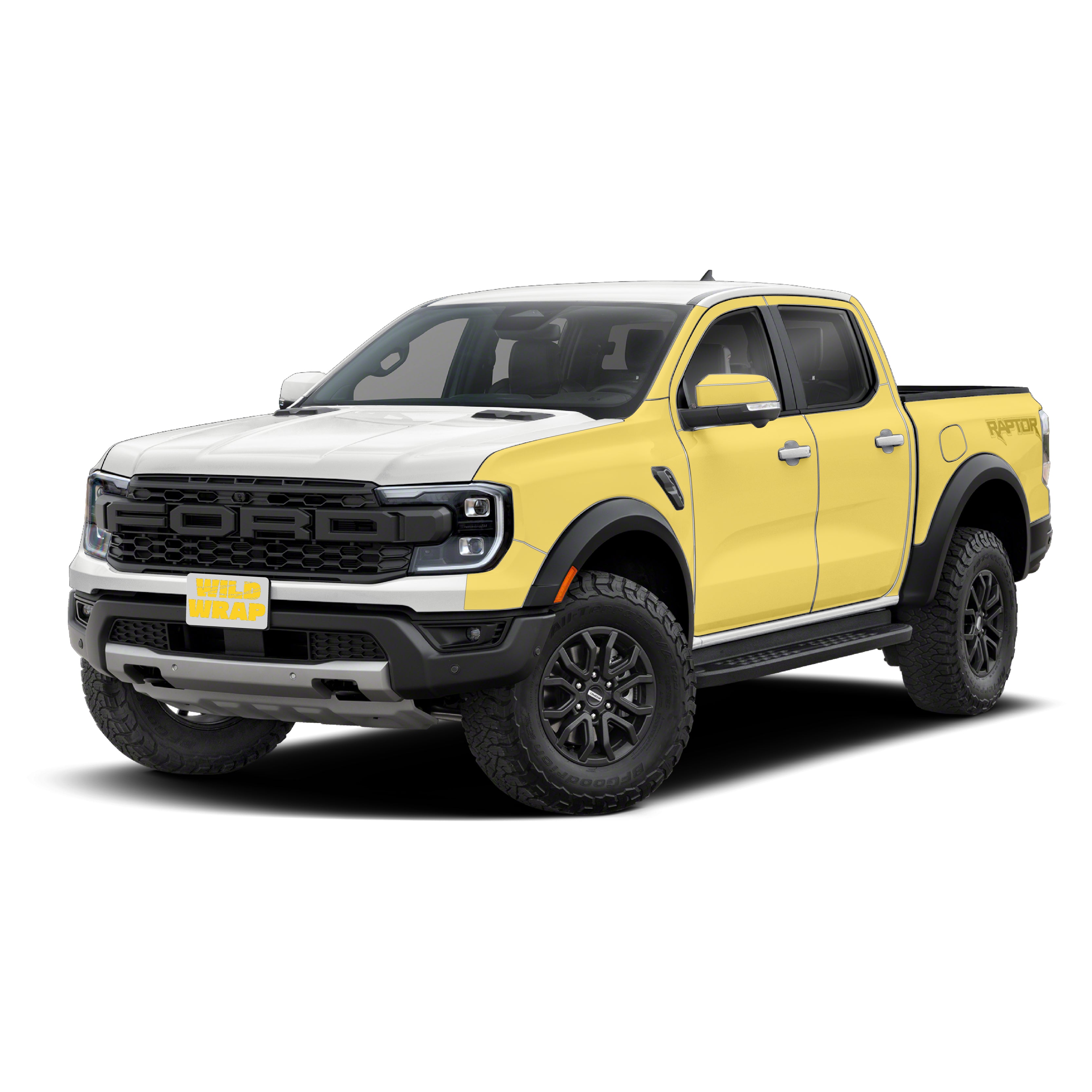 Ford Ranger Raptor 5th gen with WildWrap DIY PPF full sides coverage shown in yellow overlay front view