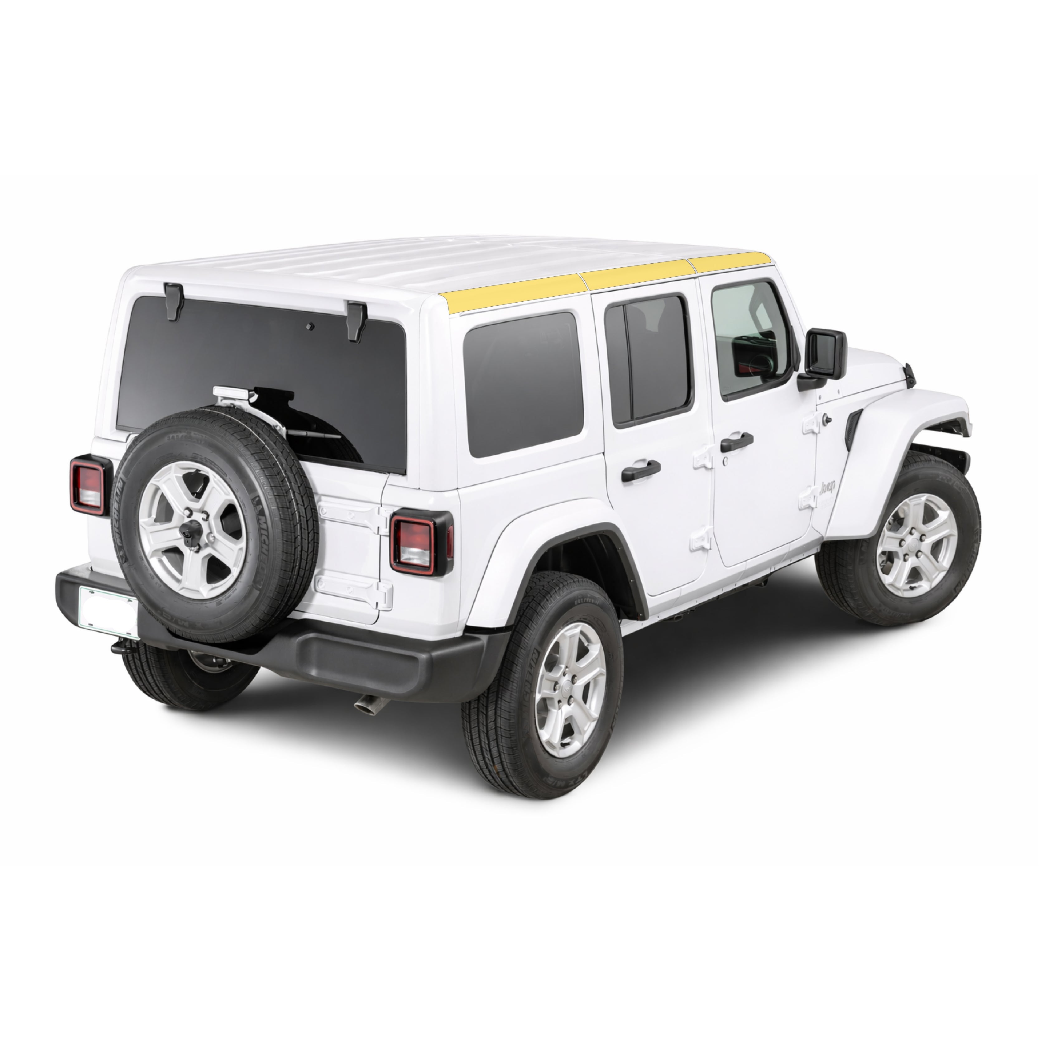 Jeep Wrangler JL with WildWrap DIY PPF Roof line kit coverage shown in yellow overlay