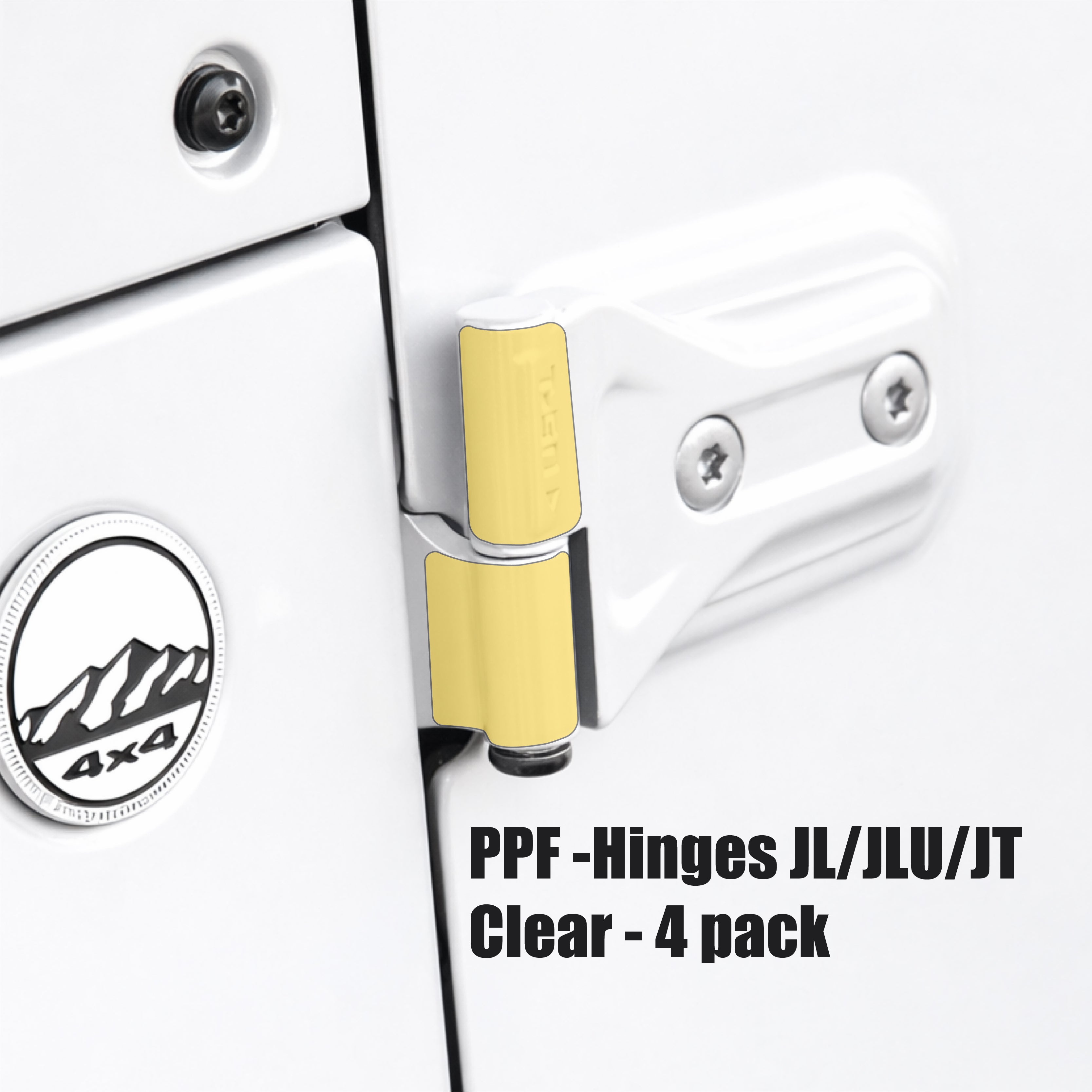 Jeep Wrangler gladiator jt JL with WildWrap DIY PPF hinges kit with flares coverage shown in yellow overlay