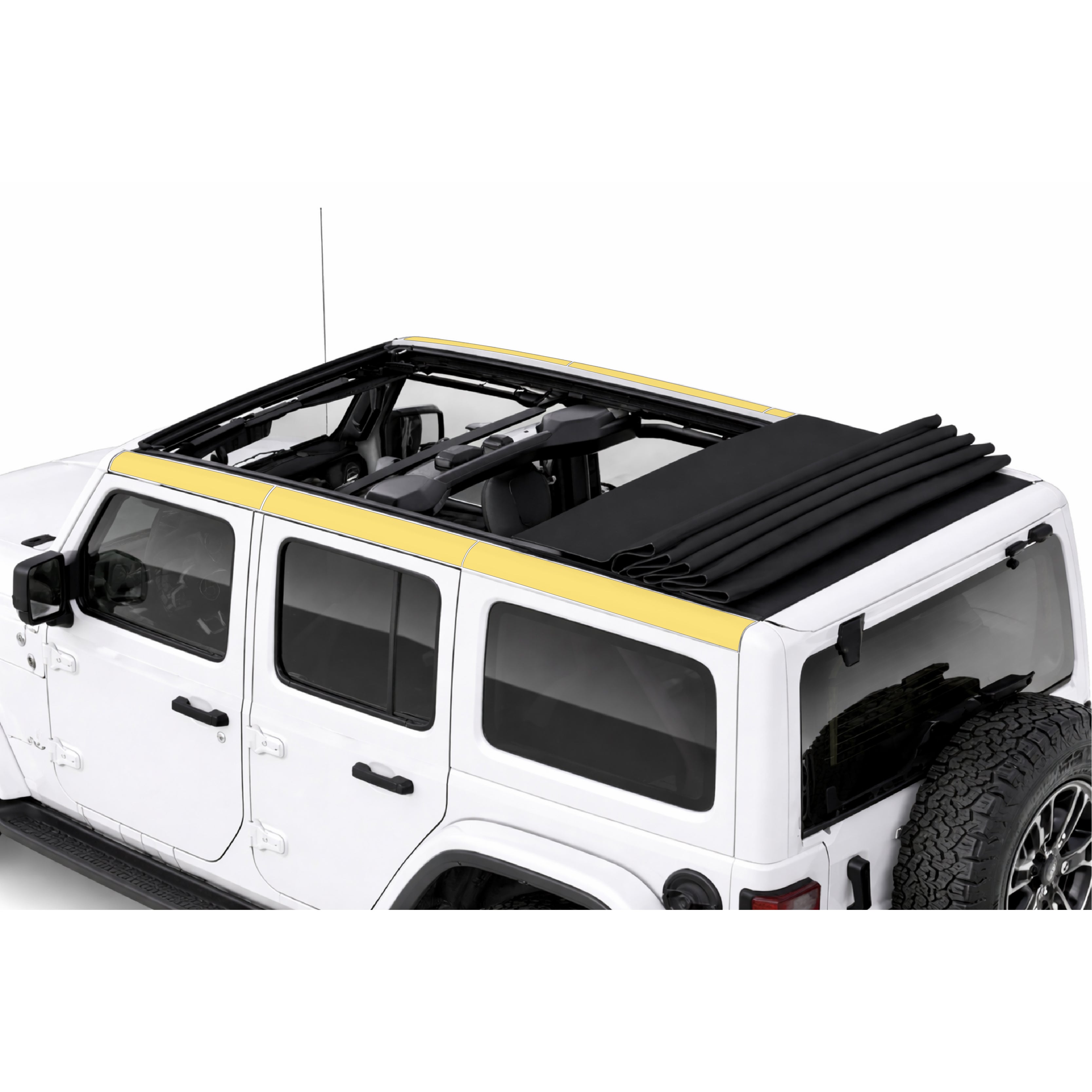 Jeep Wrangler JL with WildWrap DIY PPF roof line kit skytop shown in yellow overlay