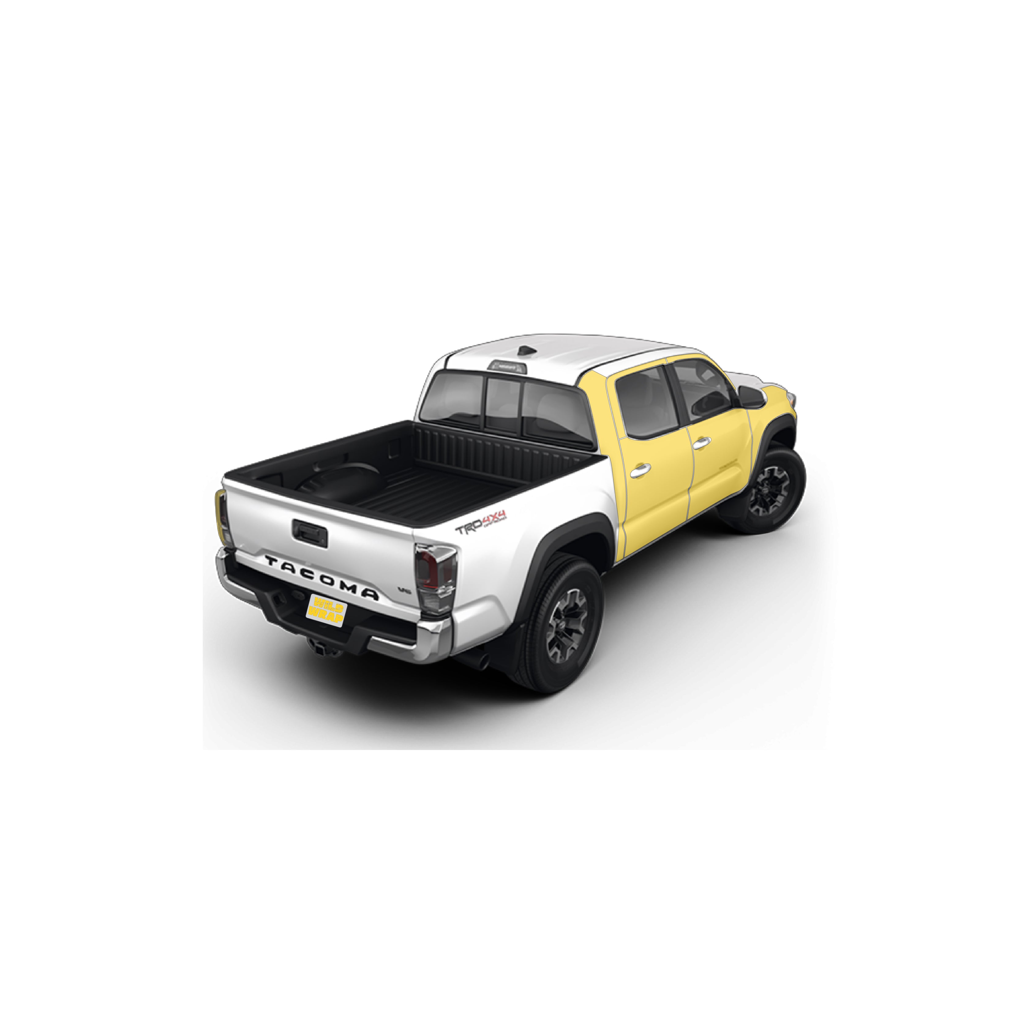 Toyota Tacoma 3rd gen rear with WildWrap DIY PPF cab kit coverage shown in yellow overlay