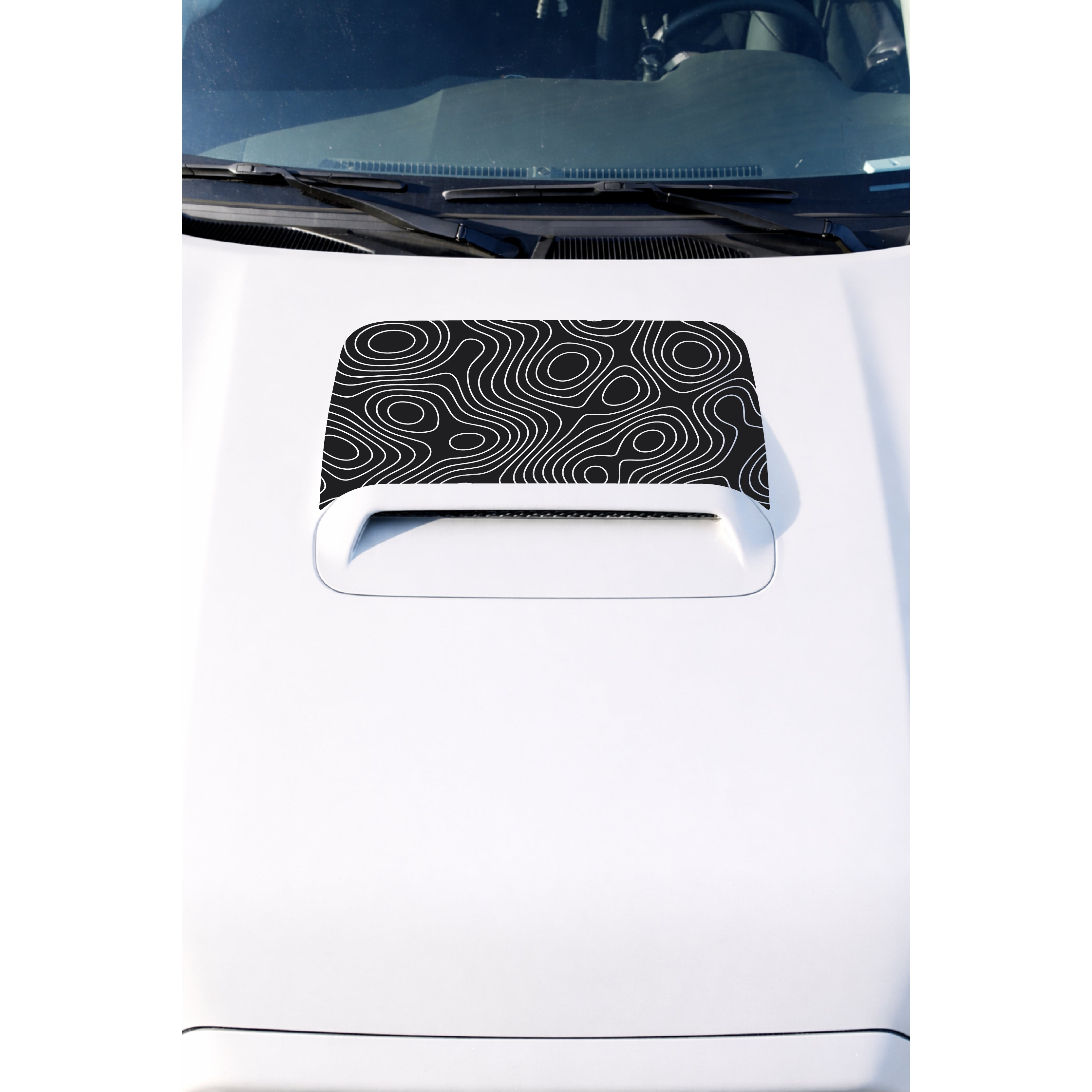 Toyota 4runner 5th gen with WildWrap DIY decal Topography hood scoop anti-glare coverage shown in black