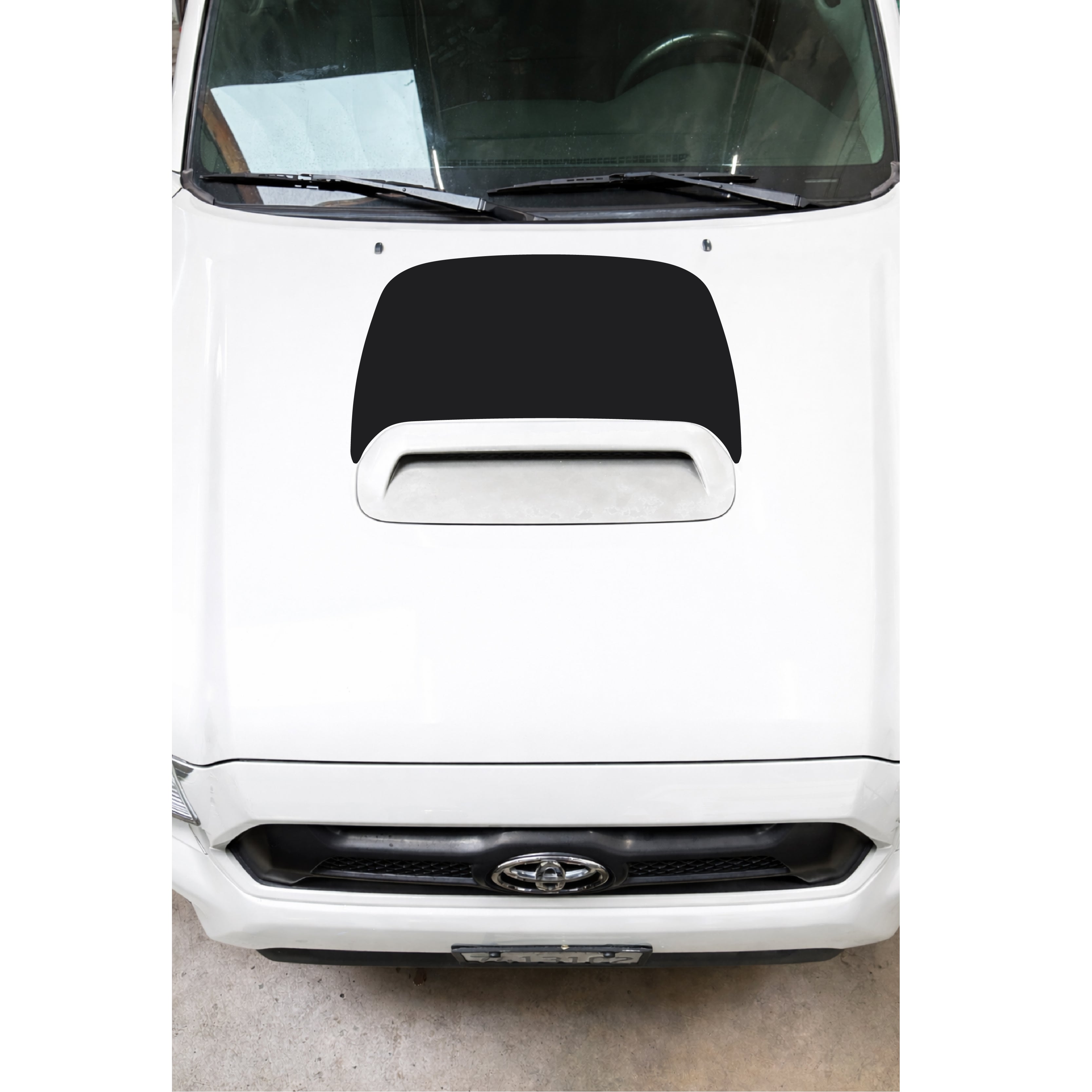 Toyota Tacoma 2nd gen with WildWrap DIY decal plain hood scoop anti-glare coverage shown in black