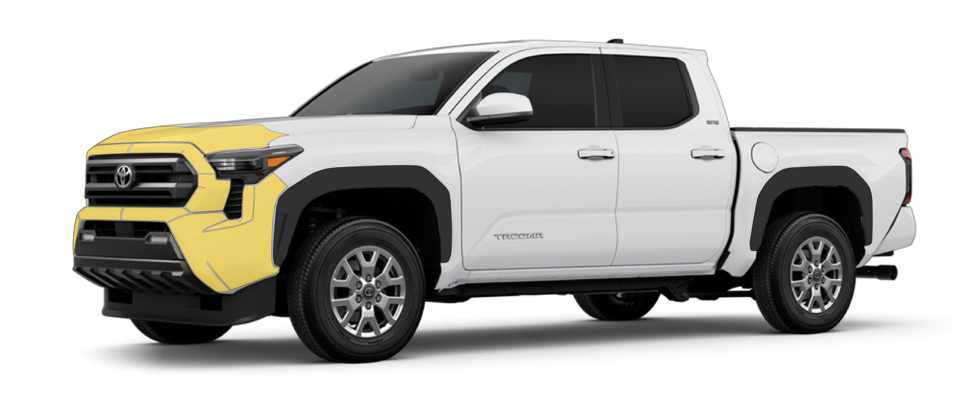 Toyota Tacoma 4th gen with WildWrap DIY PPF Front coverage shown in yellow overlay