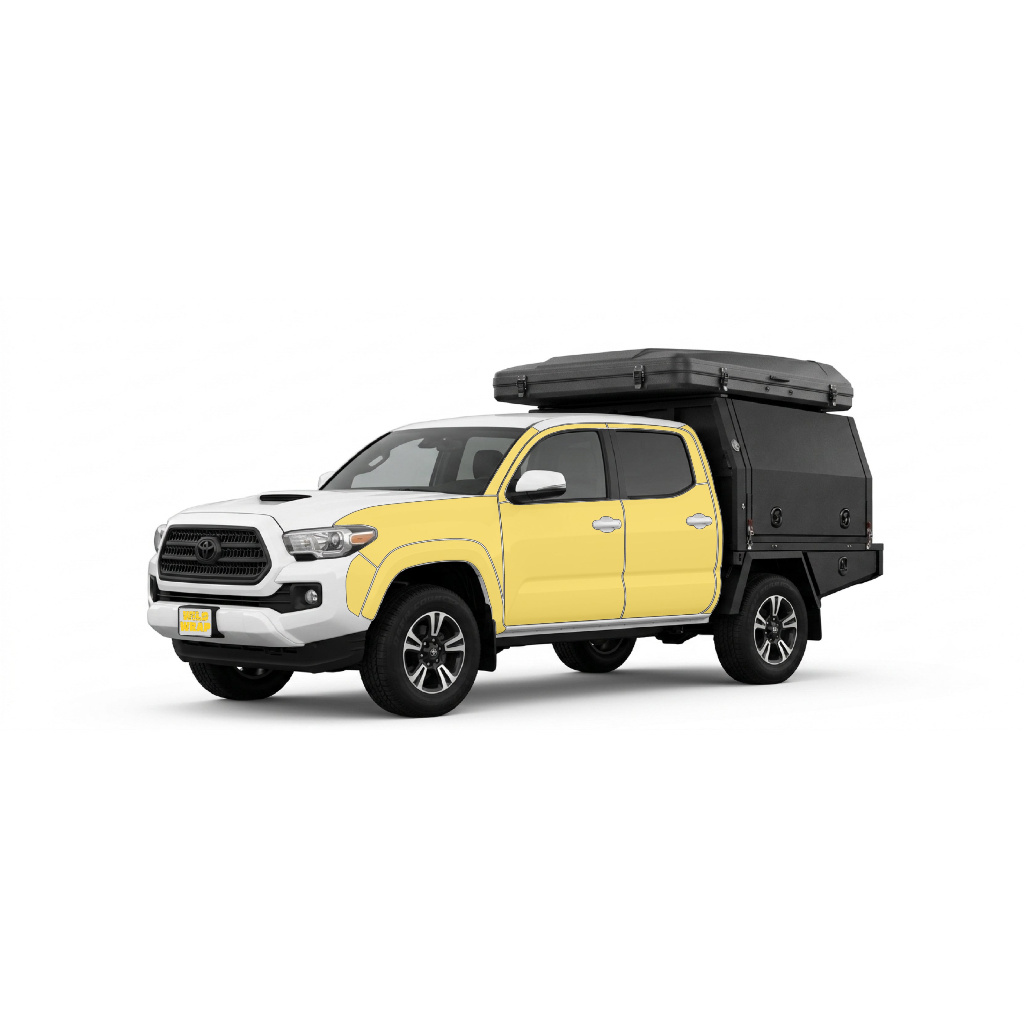 Toyota Tacoma trd 3rd gen with ute tray WildWrap DIY PPF cab kit coverage shown in yellow overlay