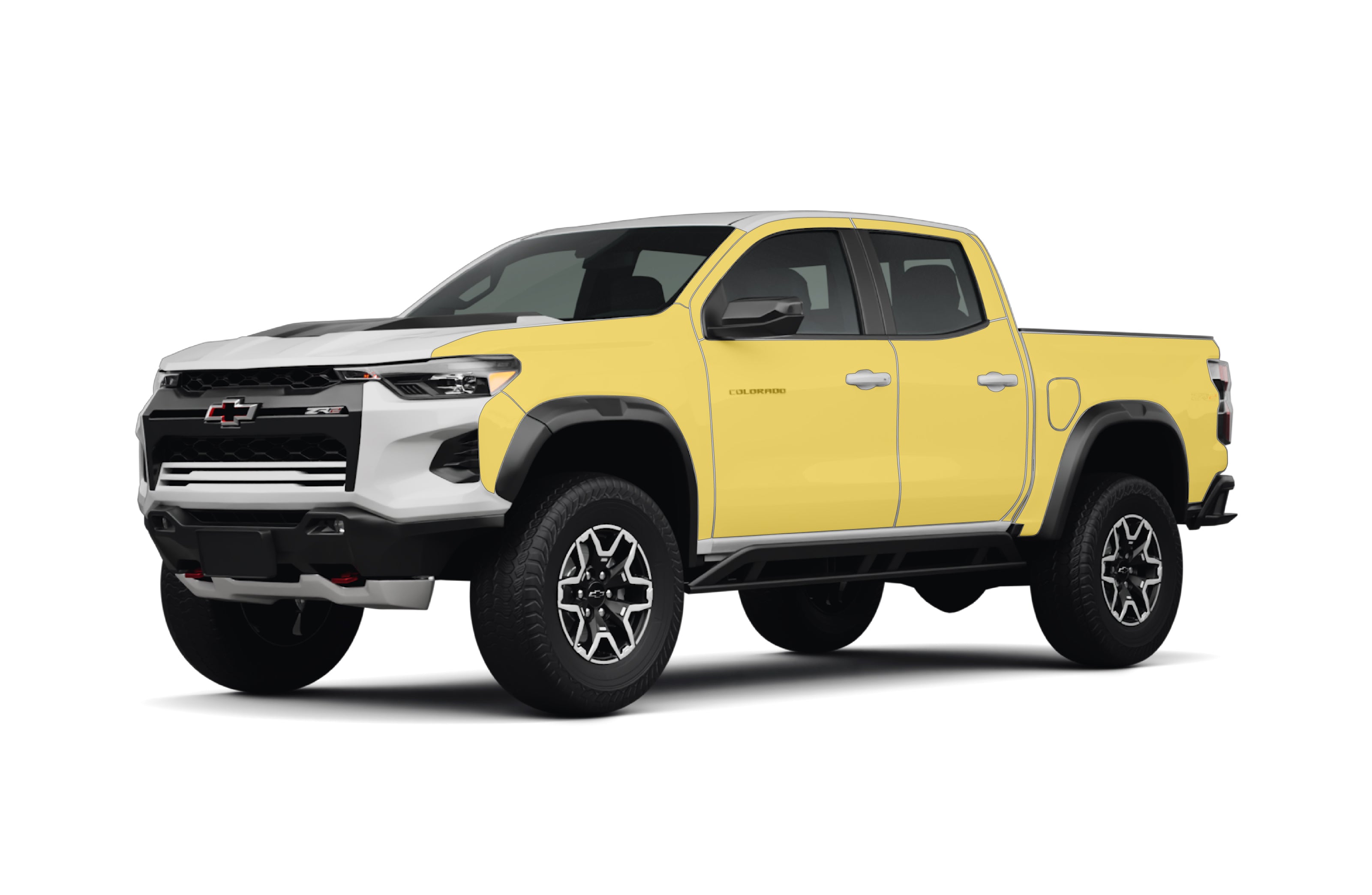Chevrolet colorado 3rd gen with WildWrap DIY PPF coverage shown in yellow overlay
