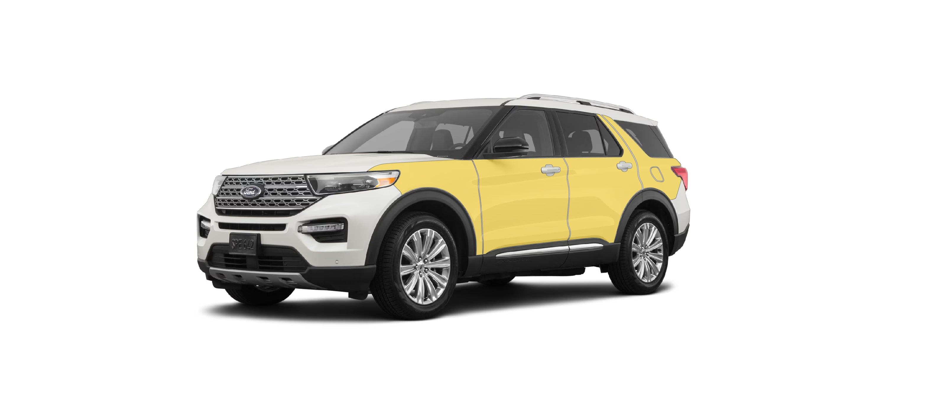 Ford Explorer 6th gen with WildWrap DIY PPF kit coverage shown in yellow overlay
