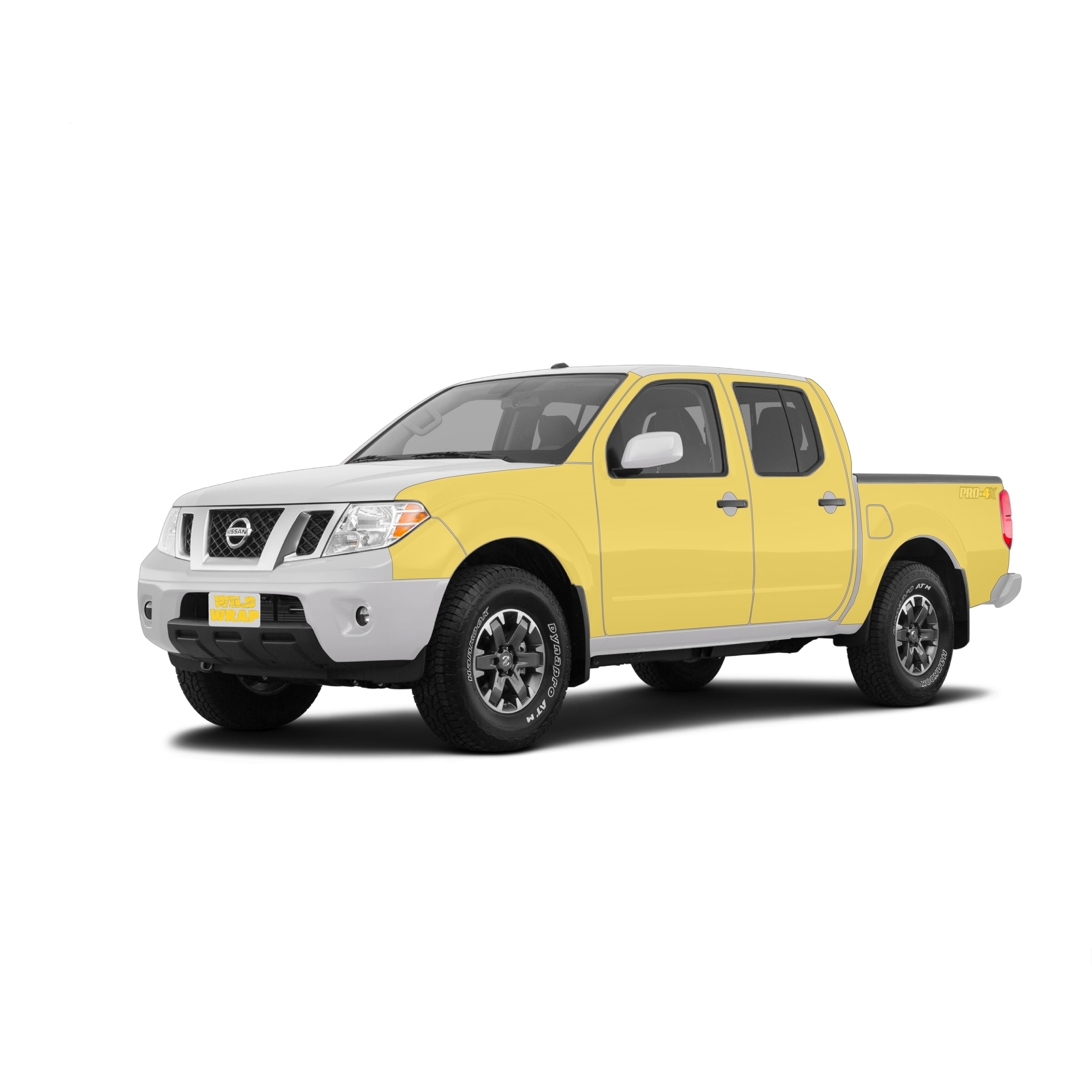 Nissan Frontier  2nd gen with WildWrap DIY PPF full sides kit coverage shown in yellow overlay