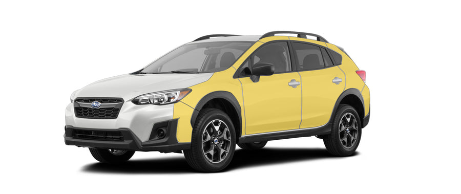 Subaru crosstrek 2nd gen with WildWrap DIY PPF full sides kit coverage shown in yellow overlay
