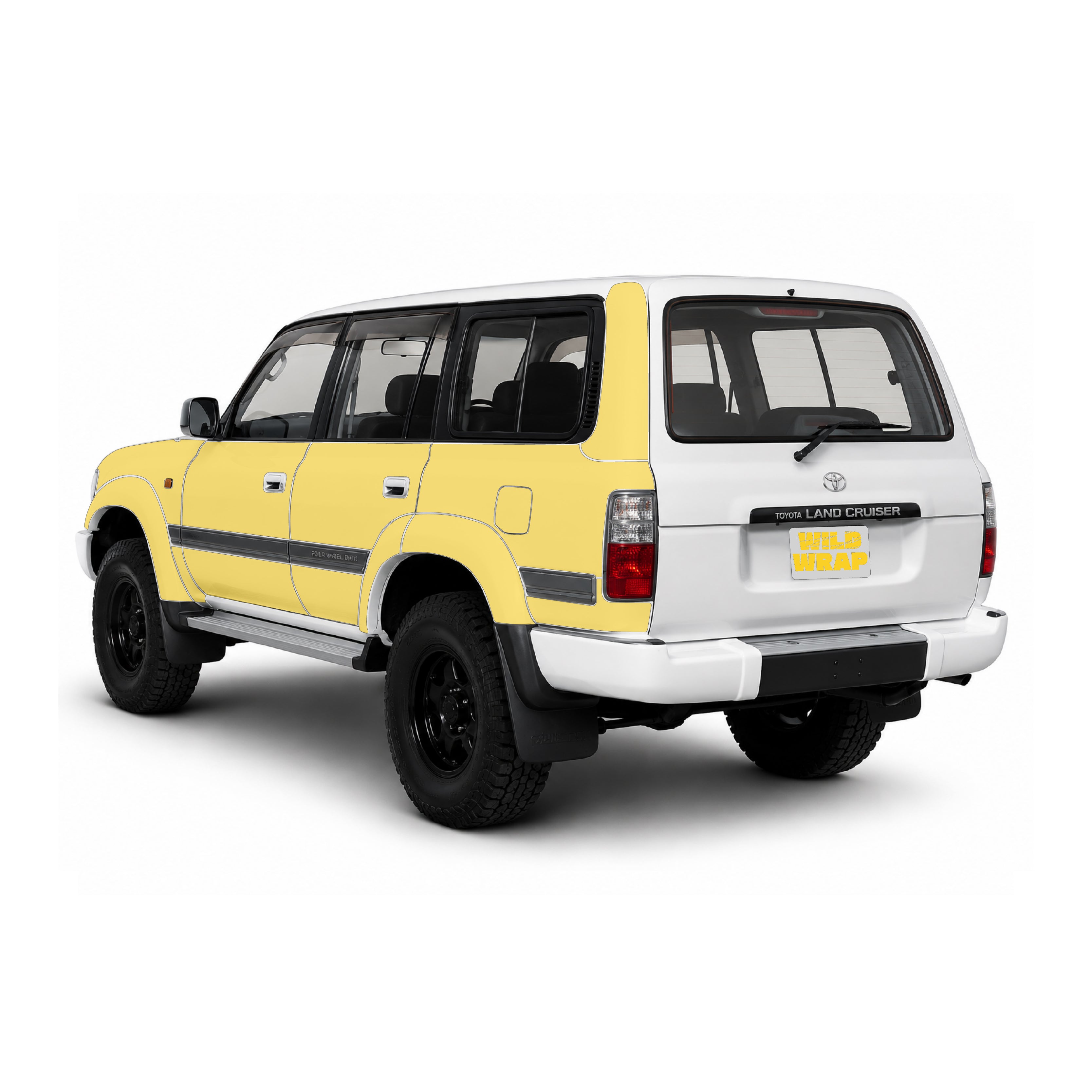 Toyota Land Cruiser 80 series lc80 with WildWrap DIY PPF kit full sides coverage shown in yellow overlay front view