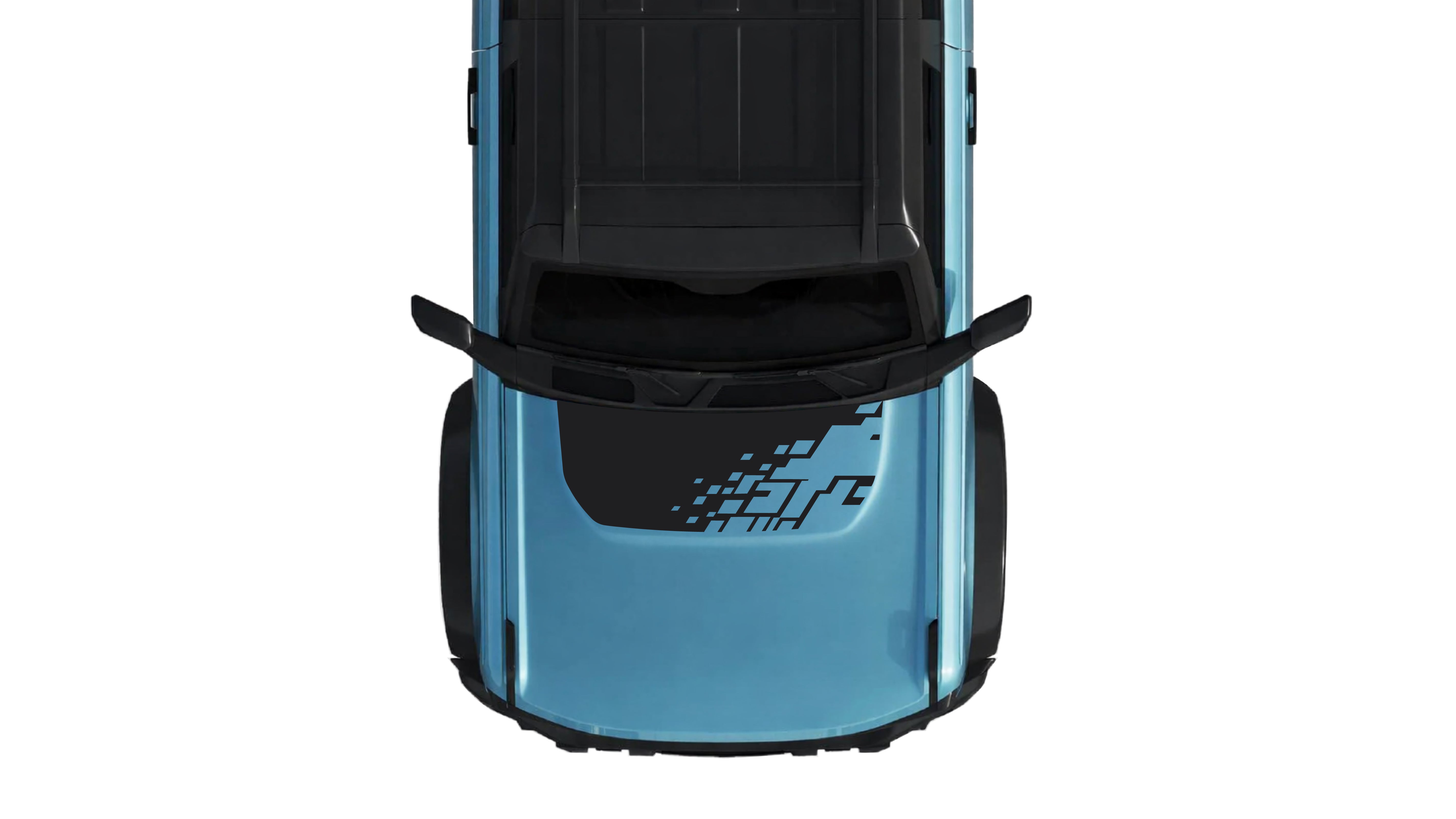 ford Bronco 6th gen with WildWrap DIY decal Ford racing raptor hood anti-glare coverage shown in black
