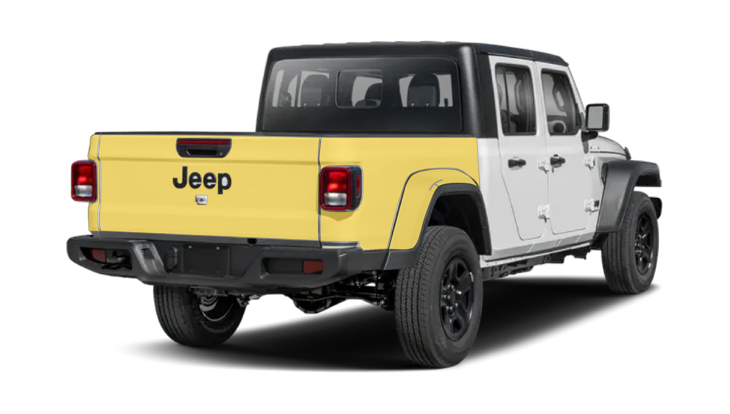 Jeep Gladiator JT with WildWrap DIY PPF Bed coverage shown in yellow overlay

