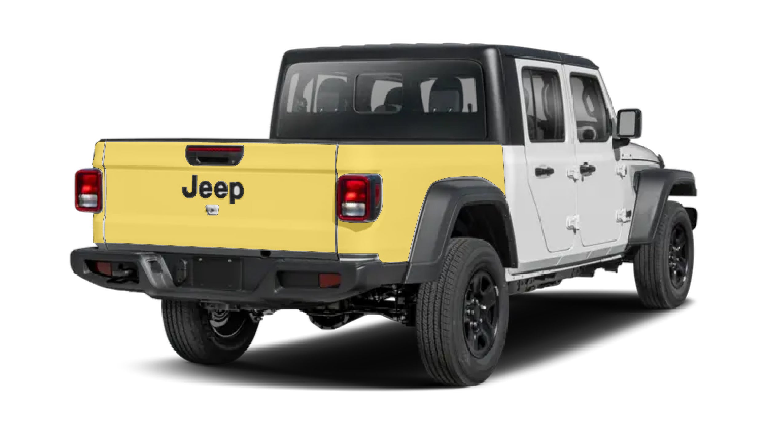 Jeep Gladiator JT with WildWrap DIY PPF Bed coverage shown in yellow overlay
