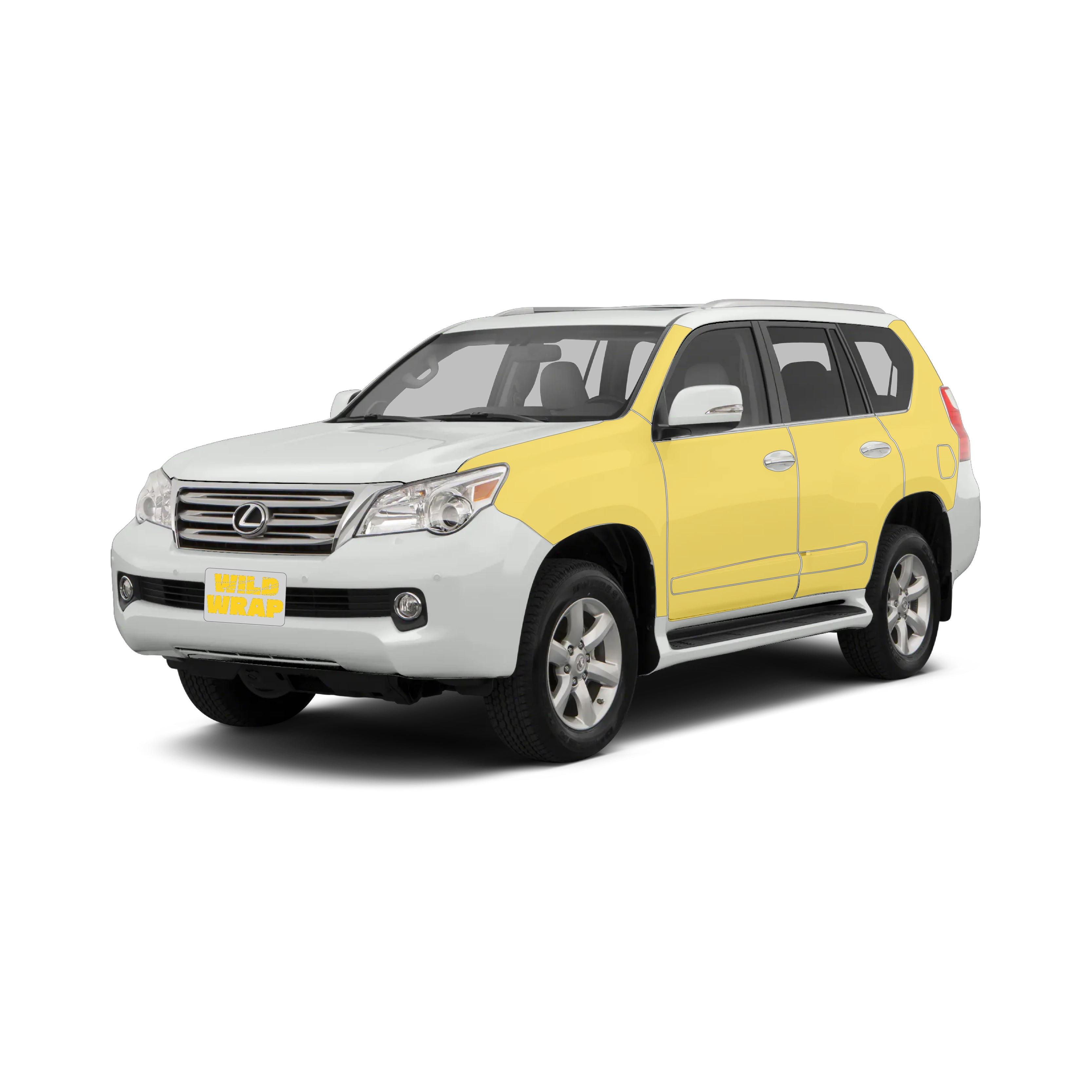 Lexus gx460 with WildWrap DIY PPF <kit> coverage shown in yellow overlay
