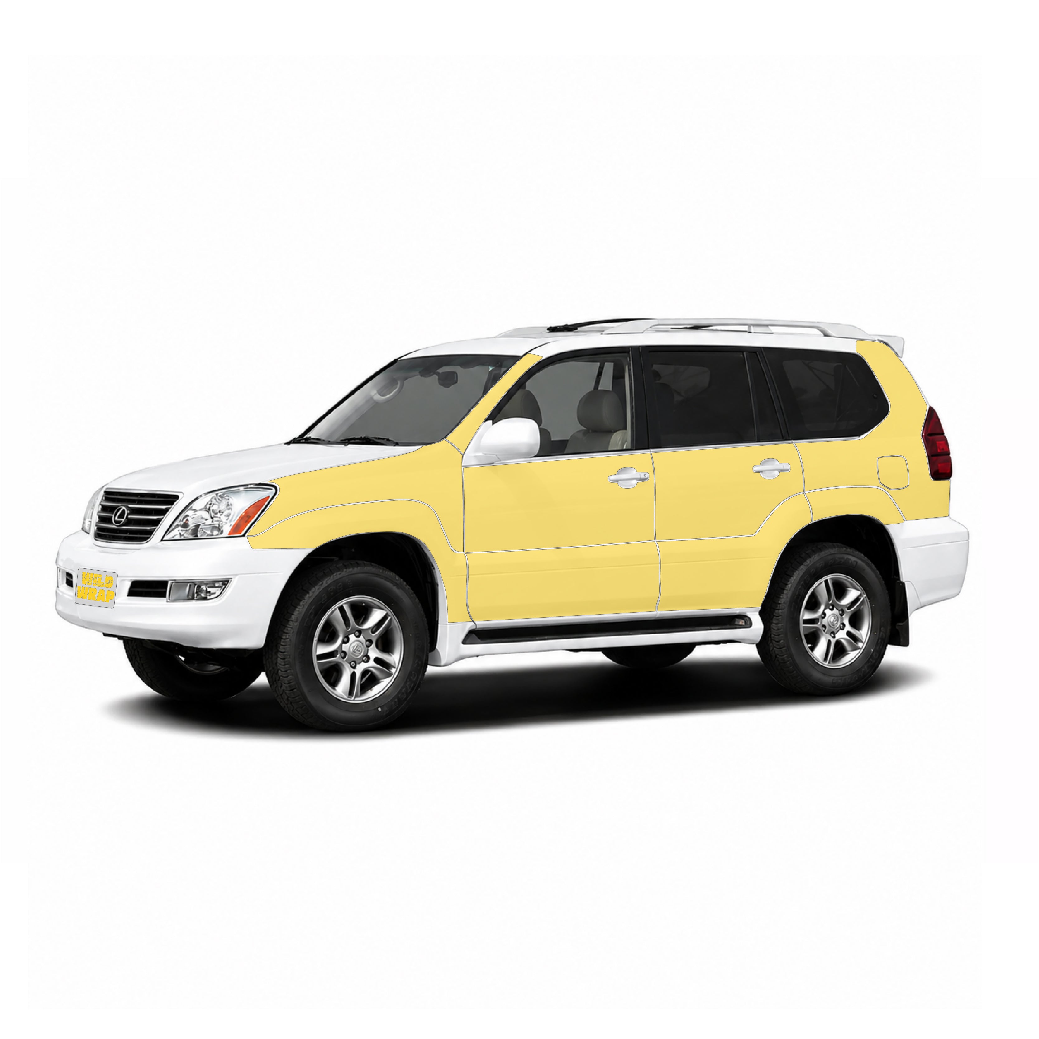 lexus gx470 white with WildWrap DIY PPF full side kit coverage shown in yellow overlay
wildwrap-lexus-gx470-gx-full-sides-kit-ppf-coverage-yellow-overlay