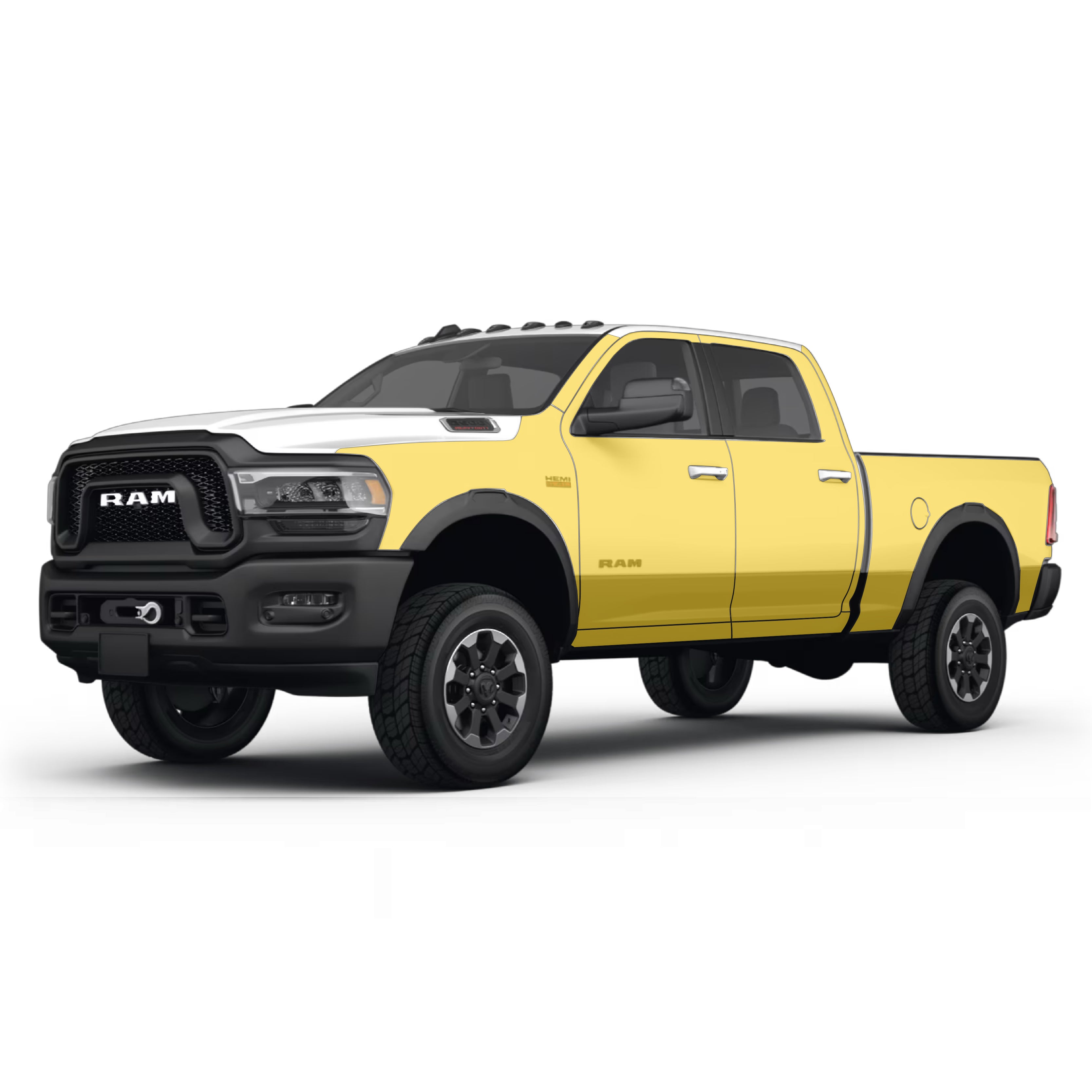 RAM 2500 Power Wagon 5th ghen with WildWrap DIY PPF coverage shown in yellow overlay on protected areas