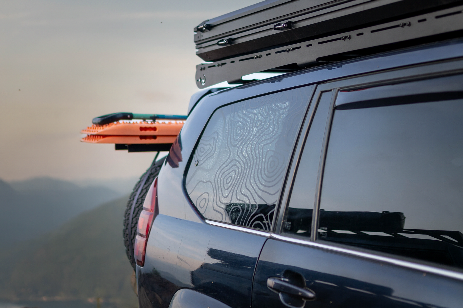 decal rear window for off-road or overland topography style lines 