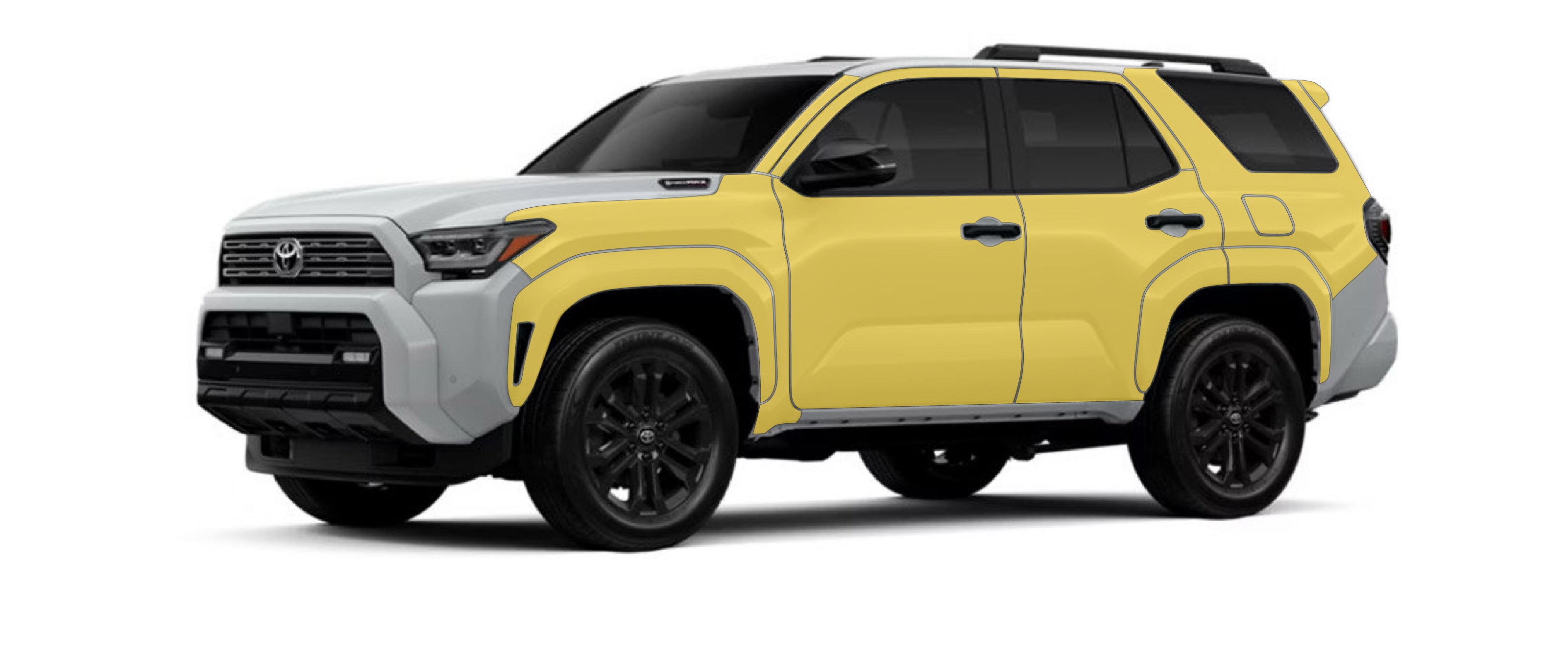 Toyota 4runner 6th gen with WildWrap DIY PPF side coverage shown in yellow overlay