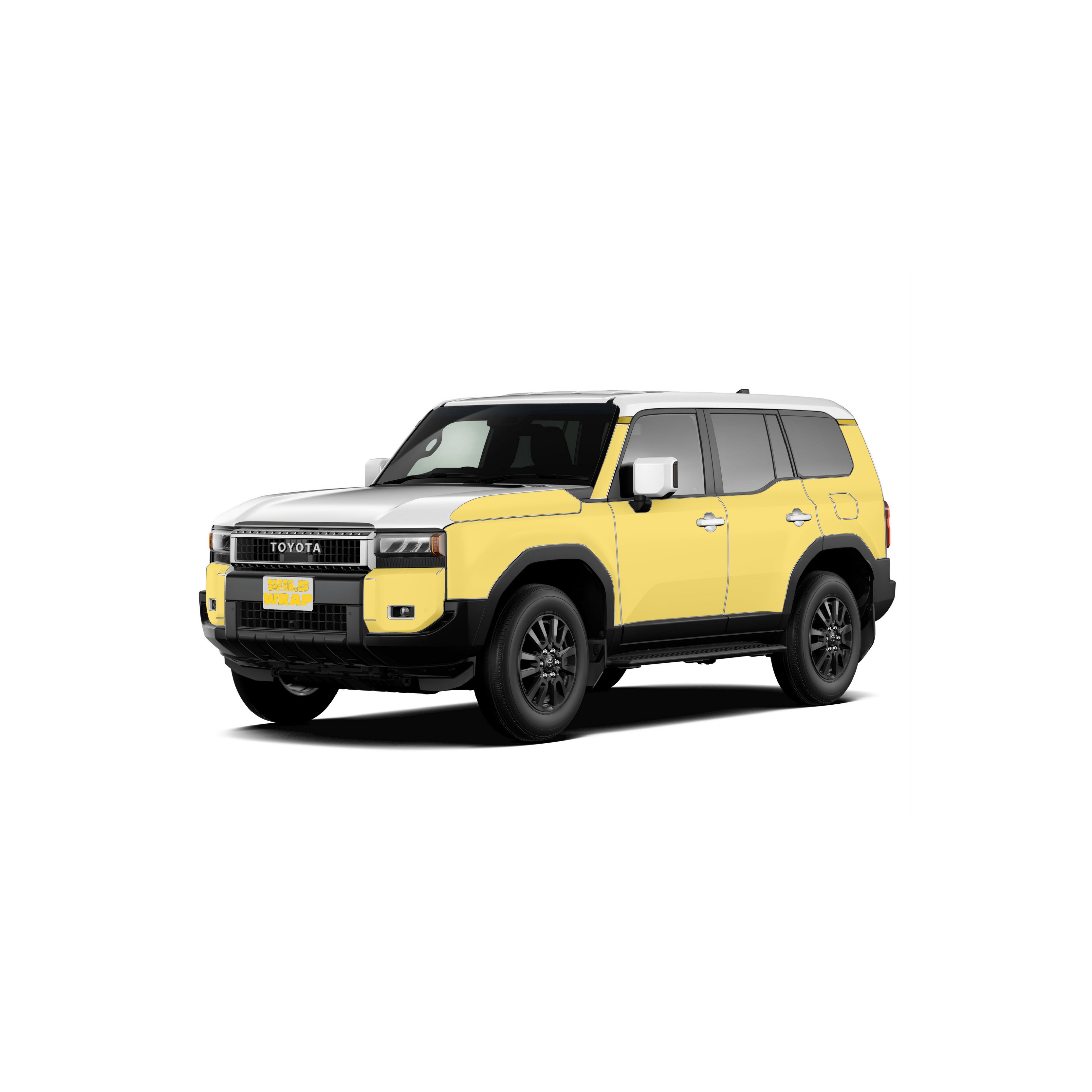Toyota Land cruiser 250 prado with WildWrap DIY PPF sides kit coverage shown in yellow overlay