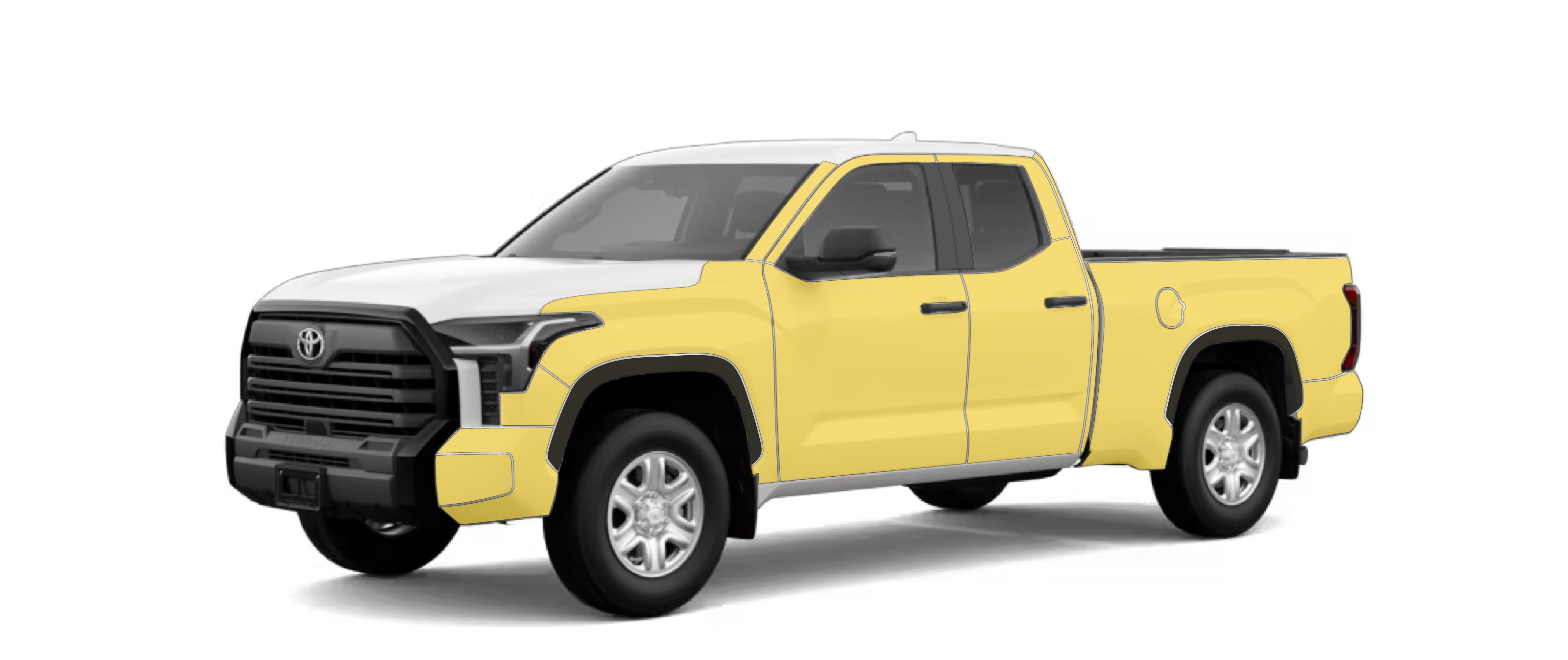 Toyota Tundra 3rd gen with WildWrap DIY PPF Sides coverage shown in yellow overlay