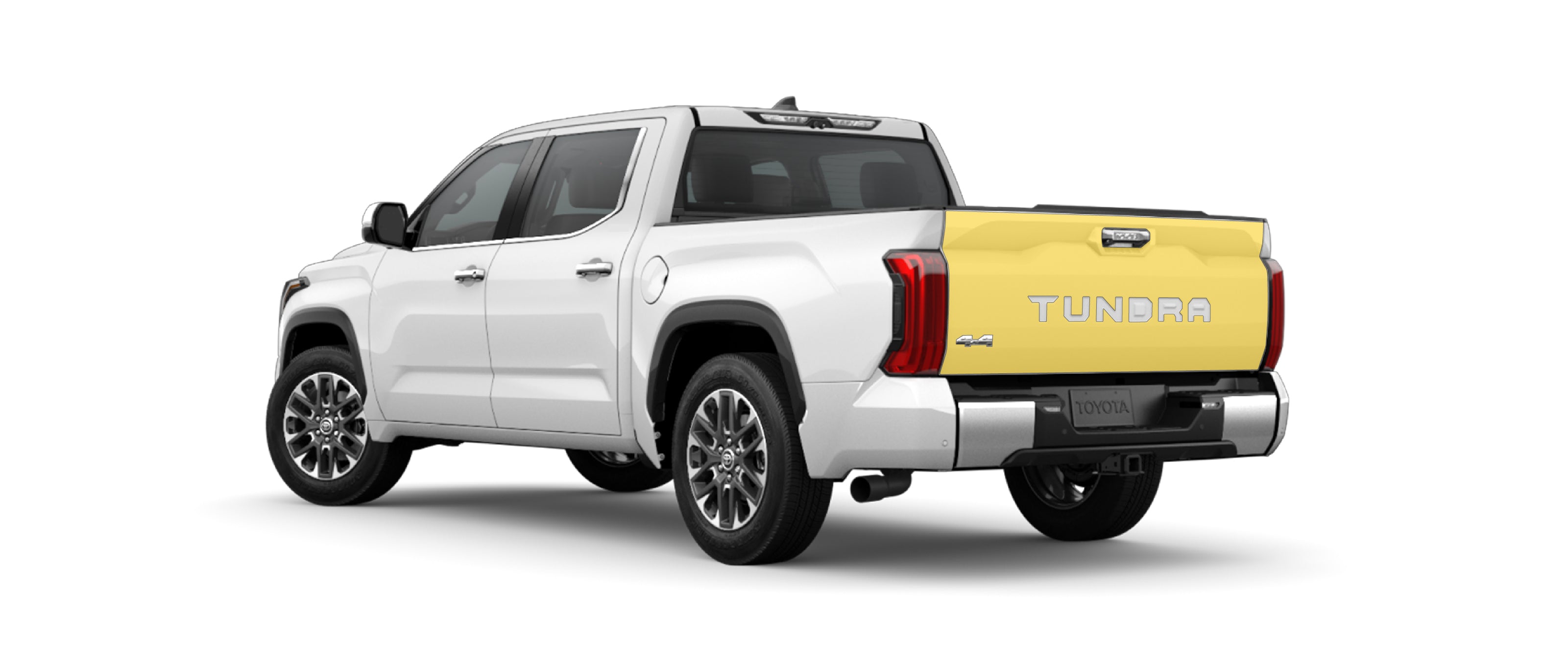 Toyota Tundra 3rd gen with WildWrap DIY PPF Tailgate coverage shown in yellow overlay

