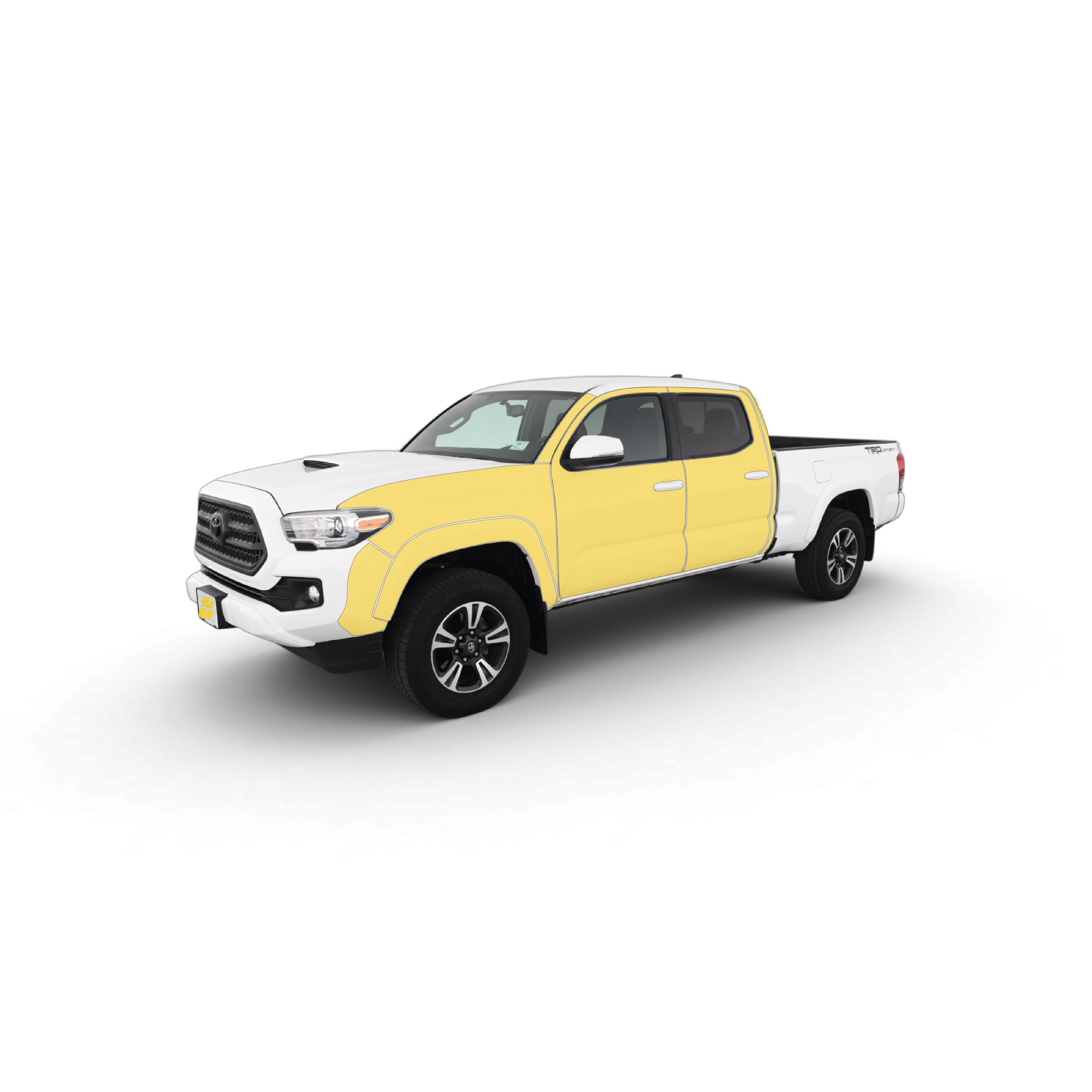 Toyota Tacoma 3rd gen with WildWrap DIY PPF cab  with flares kit coverage shown in yellow overlay


