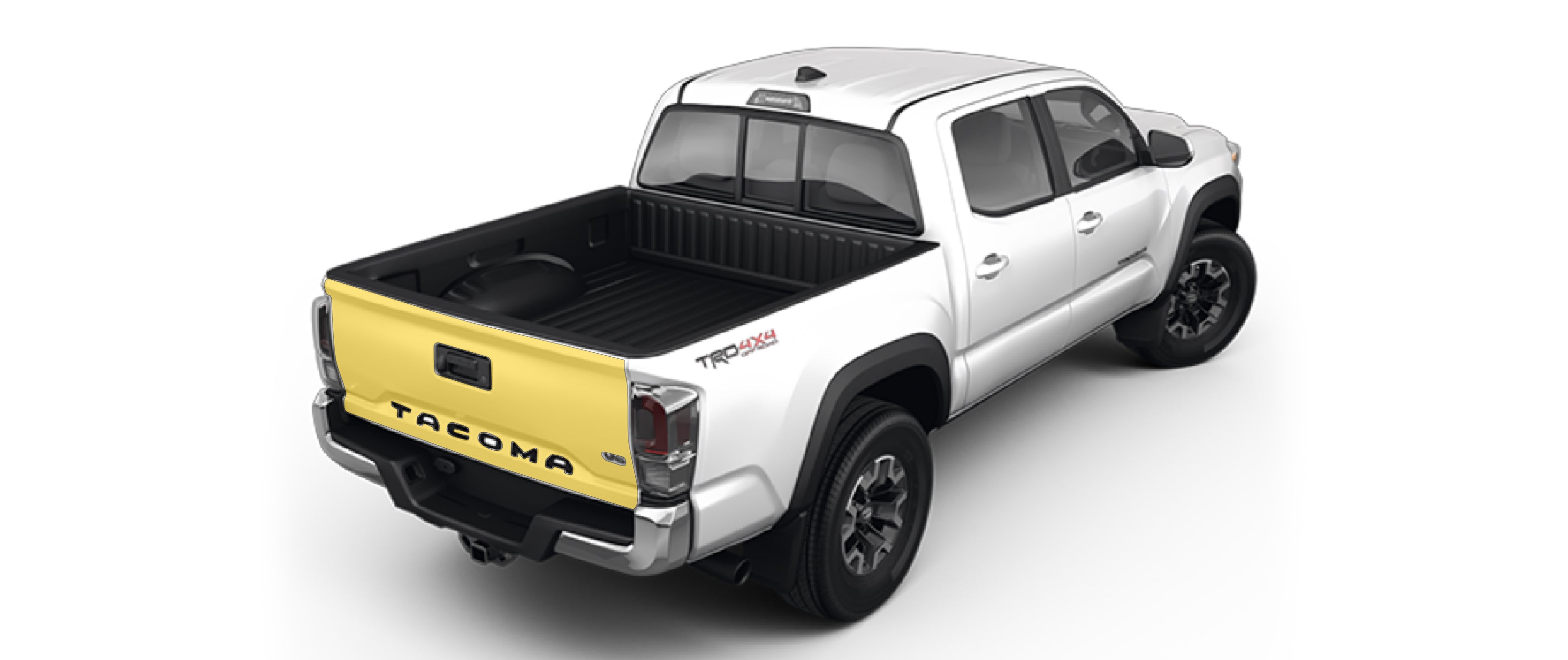 Toyota Tacoma 3rd gen with WildWrap DIY PPF Tailgate coverage shown in yellow overlay
