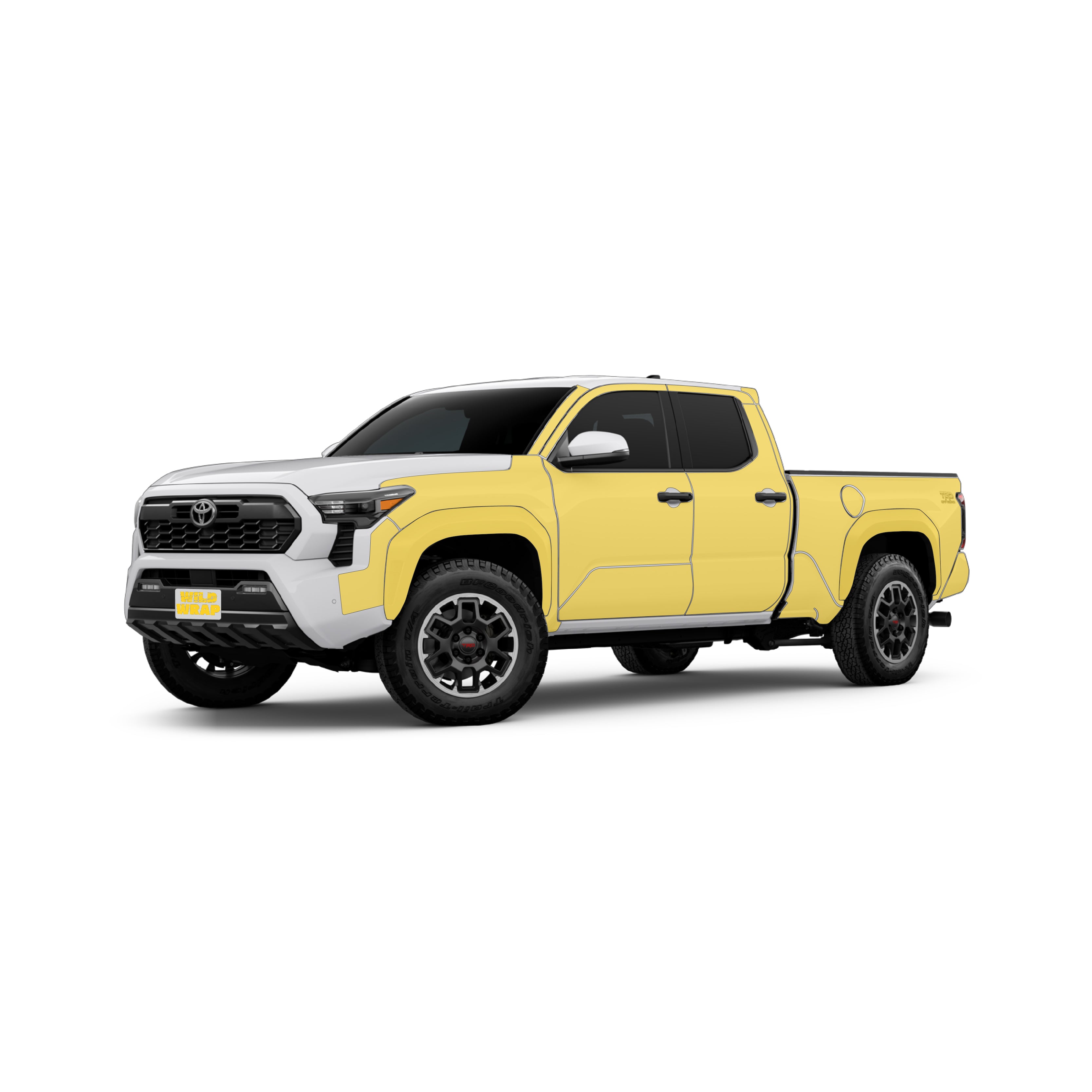 Toyota Tacoma 4th gen trd limited front view with WildWrap DIY PPF sides coverage shown in yellow overlay 