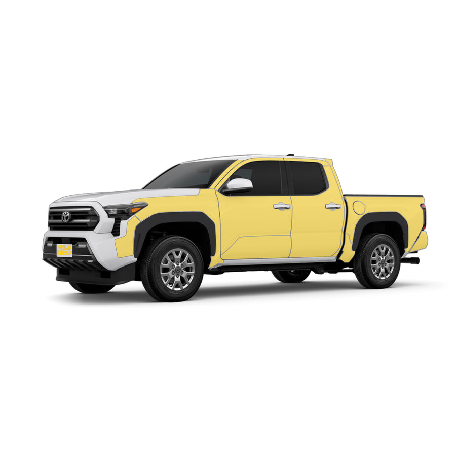 Toyota Tacoma 4th gen Trd sport  short bed front view with WildWrap DIY PPF sides coverage shown in yellow overlay