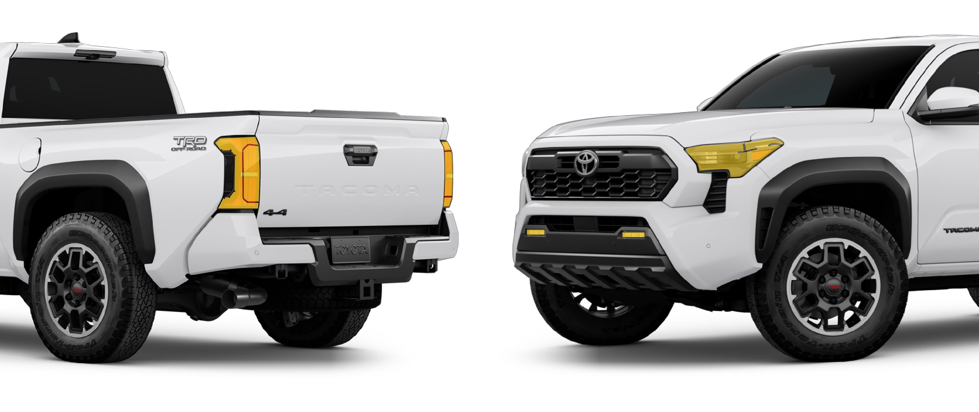 Toyota Tacoma 4th gen with WildWrap DIY PPF headlight  tail lights coverage shown in yellow overlay

