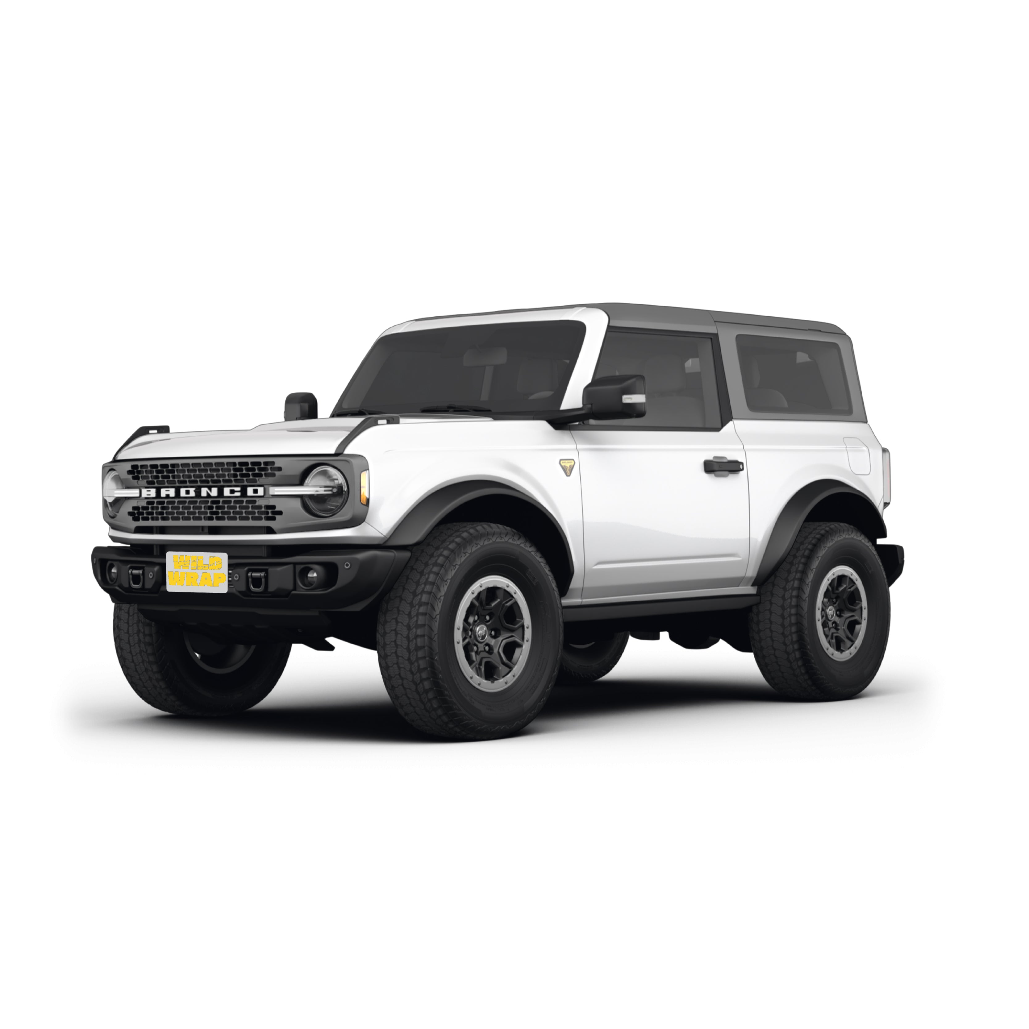 Ford Bronco 6th gen 2 doors stock photo used as vehicle reference for WildWrap DIY paint protection film kit front view 

wildwrap-Ford-Bronco-6th-gen-2doors-white-vehicle-reference-front_view